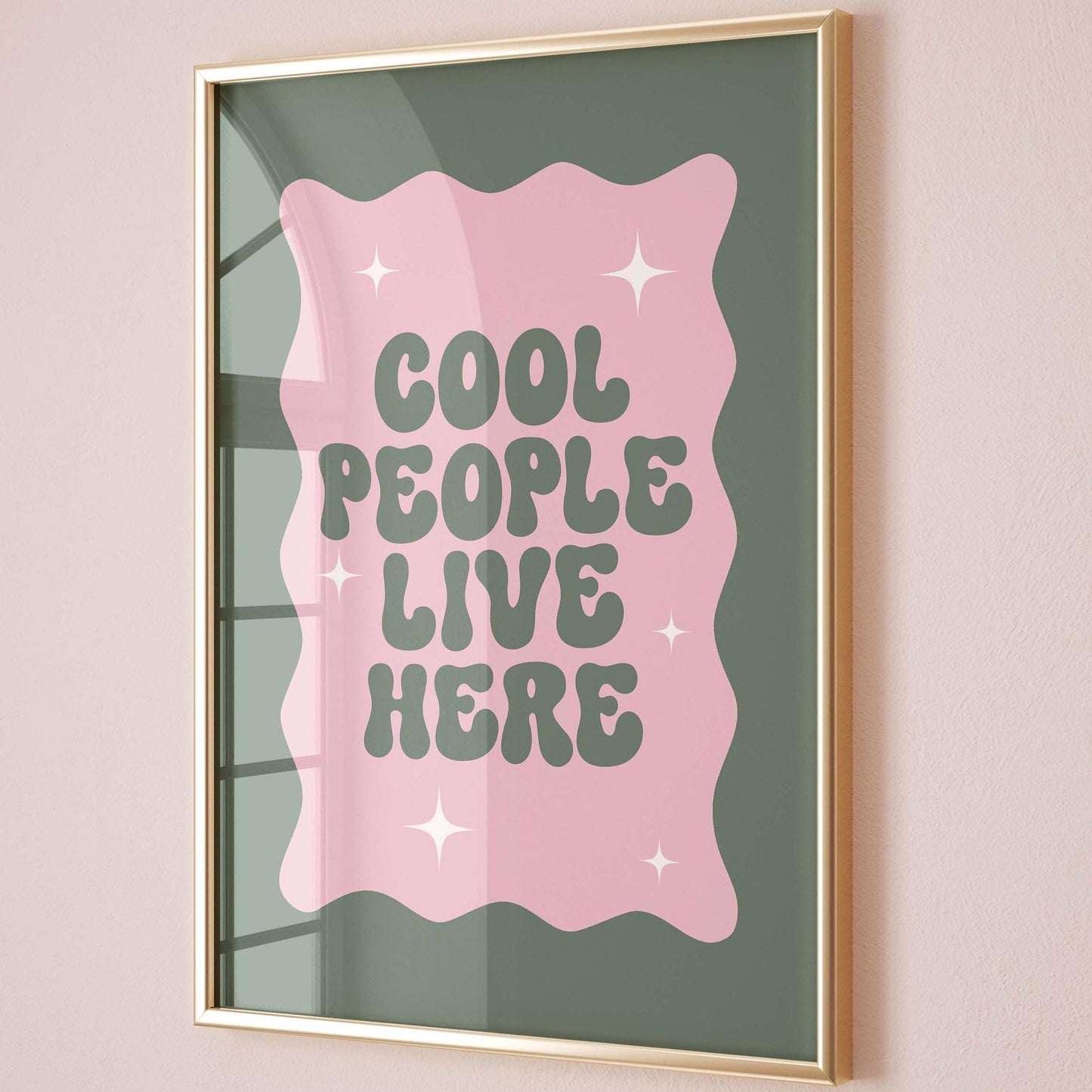 Cool People Live Here Green and Pink Wall Art Print