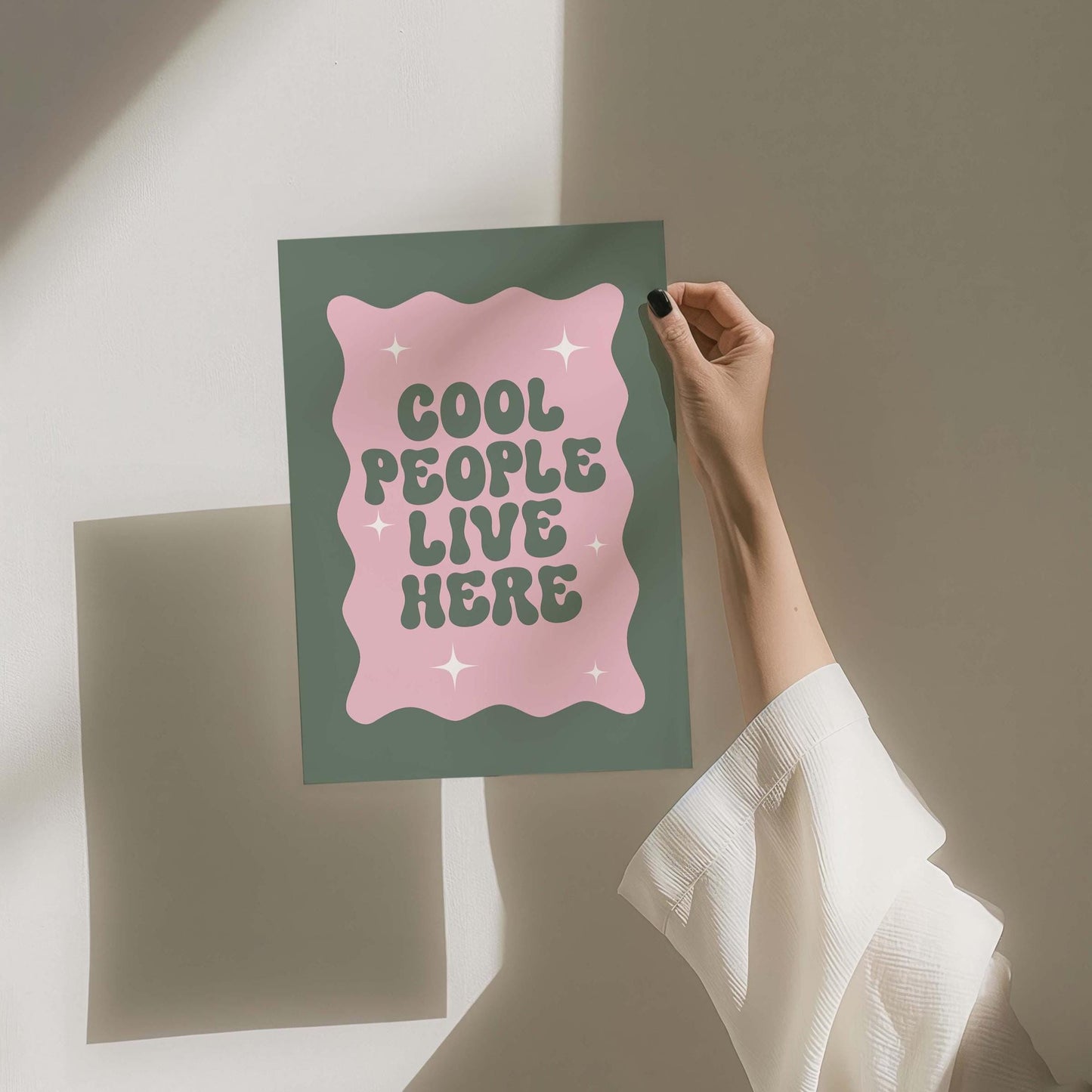 Cool People Live Here Green and Pink Wall Art Print