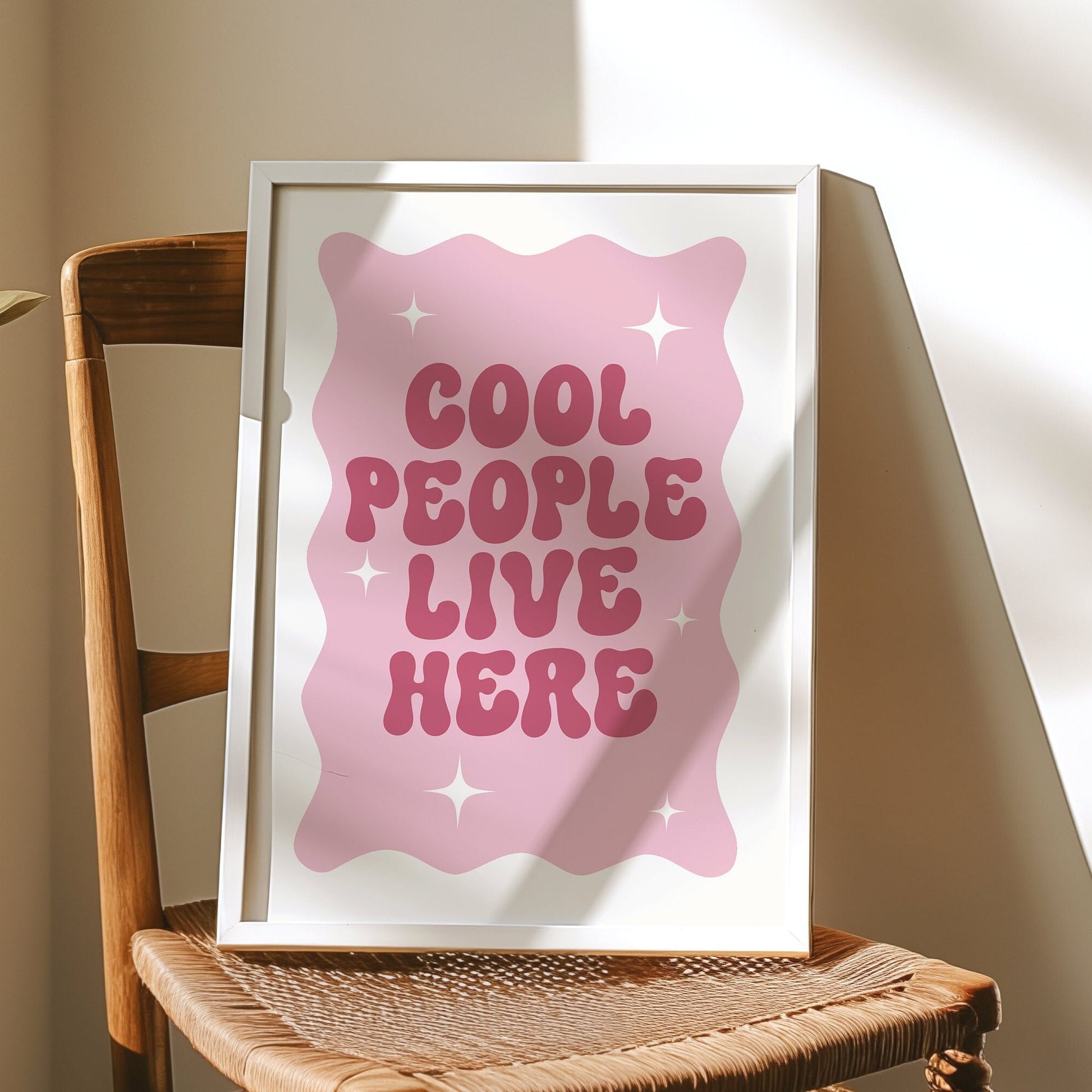 Cool People Live Here, Unframed Card Art Print, Groovy Retro Wall Decor, Trendy Pink Home Prints