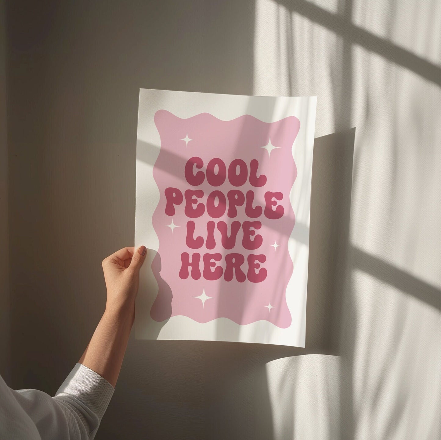 Cool People Live Here, Unframed Card Art Print, Groovy Retro Wall Decor, Trendy Pink Home Prints