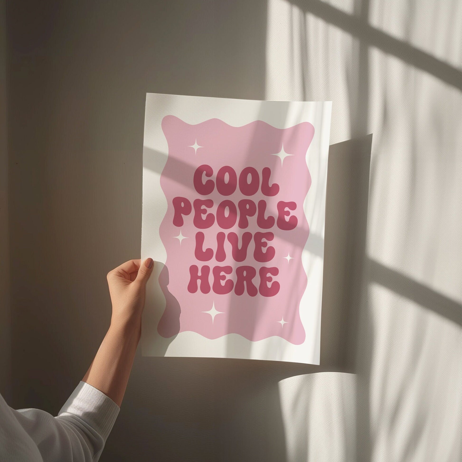 Cool People Live Here, Unframed Card Art Print, Groovy Retro Wall Decor, Trendy Pink Home Prints