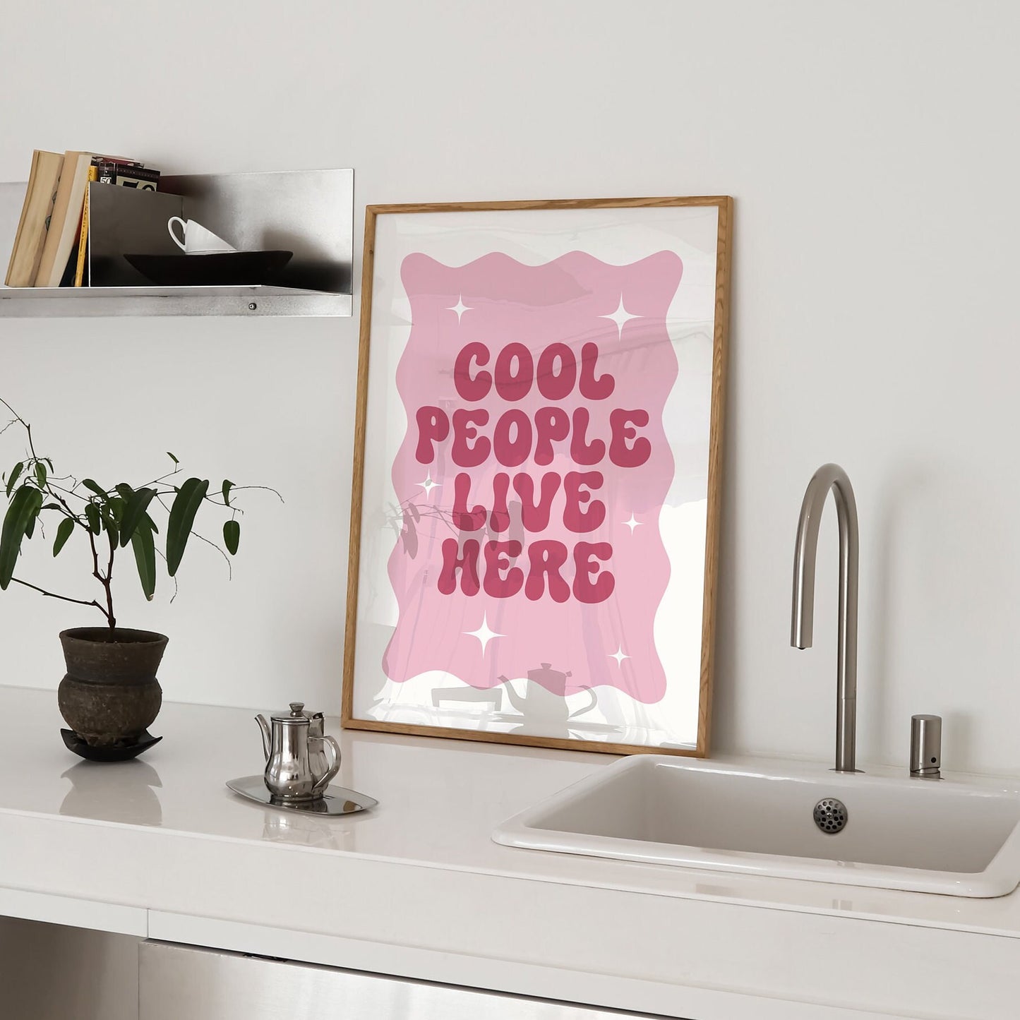 Cool People Live Here, Unframed Card Art Print, Groovy Retro Wall Decor, Trendy Pink Home Prints