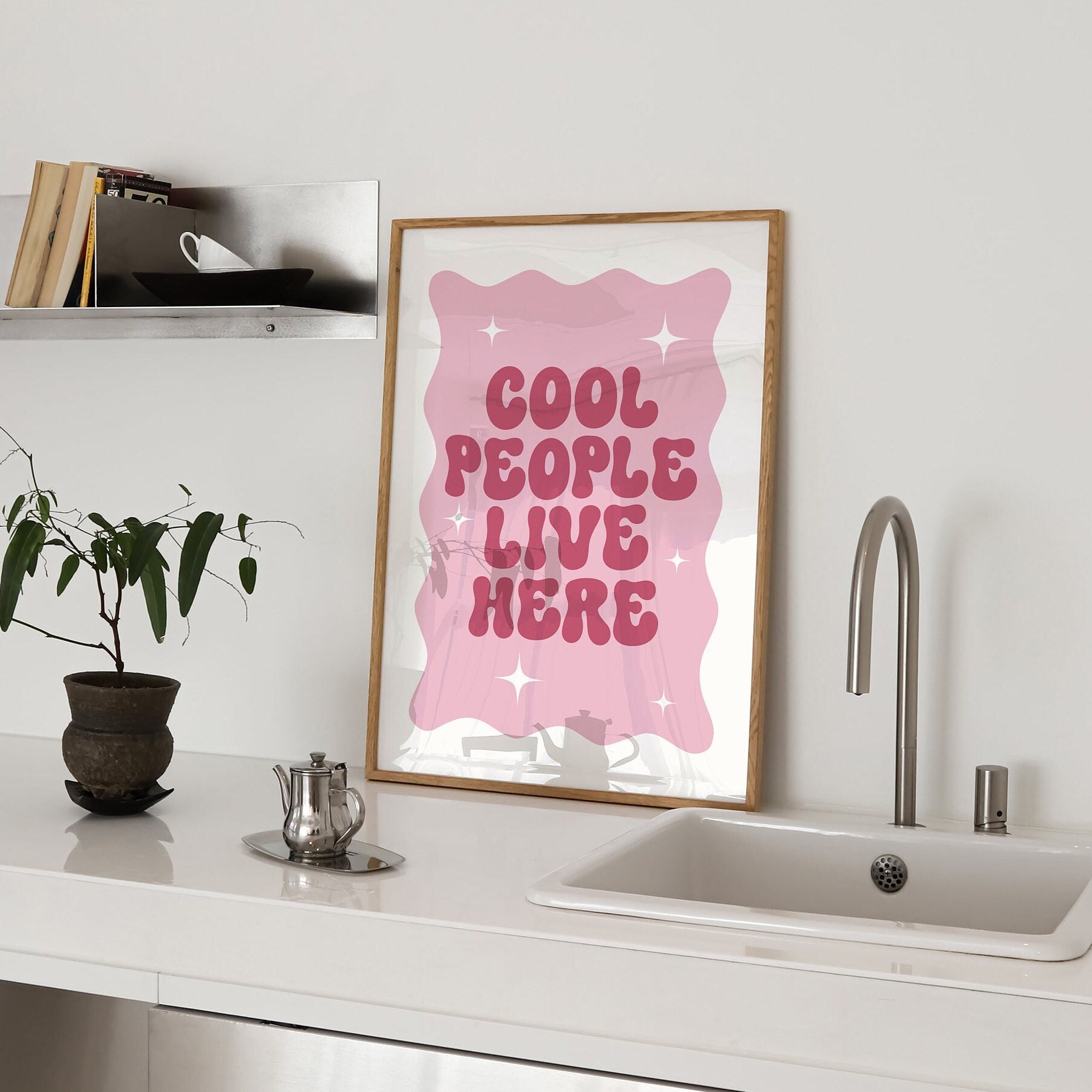 Cool People Live Here, Unframed Card Art Print, Groovy Retro Wall Decor, Trendy Pink Home Prints