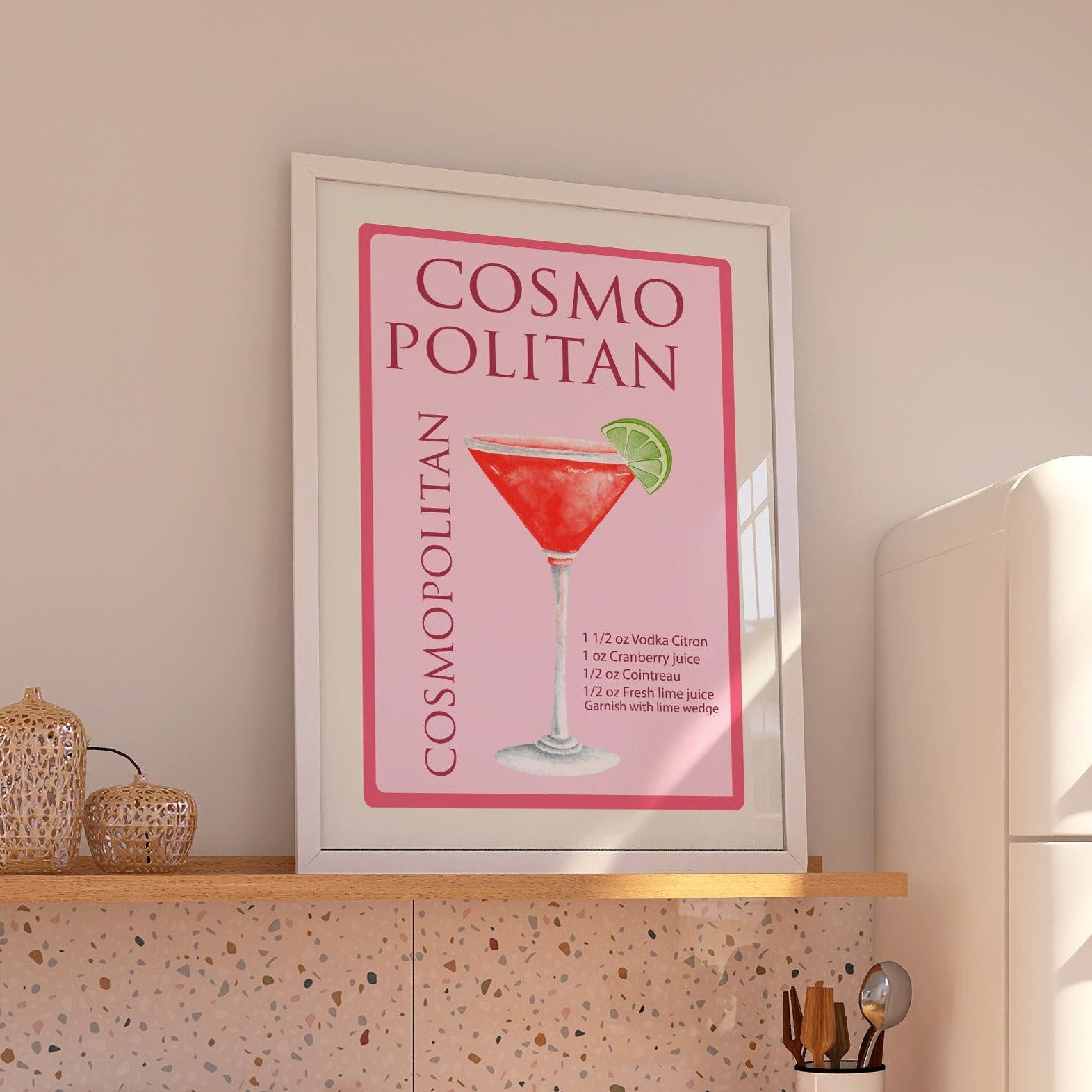 Cosmopolitan Cocktail Recipe Wall Print