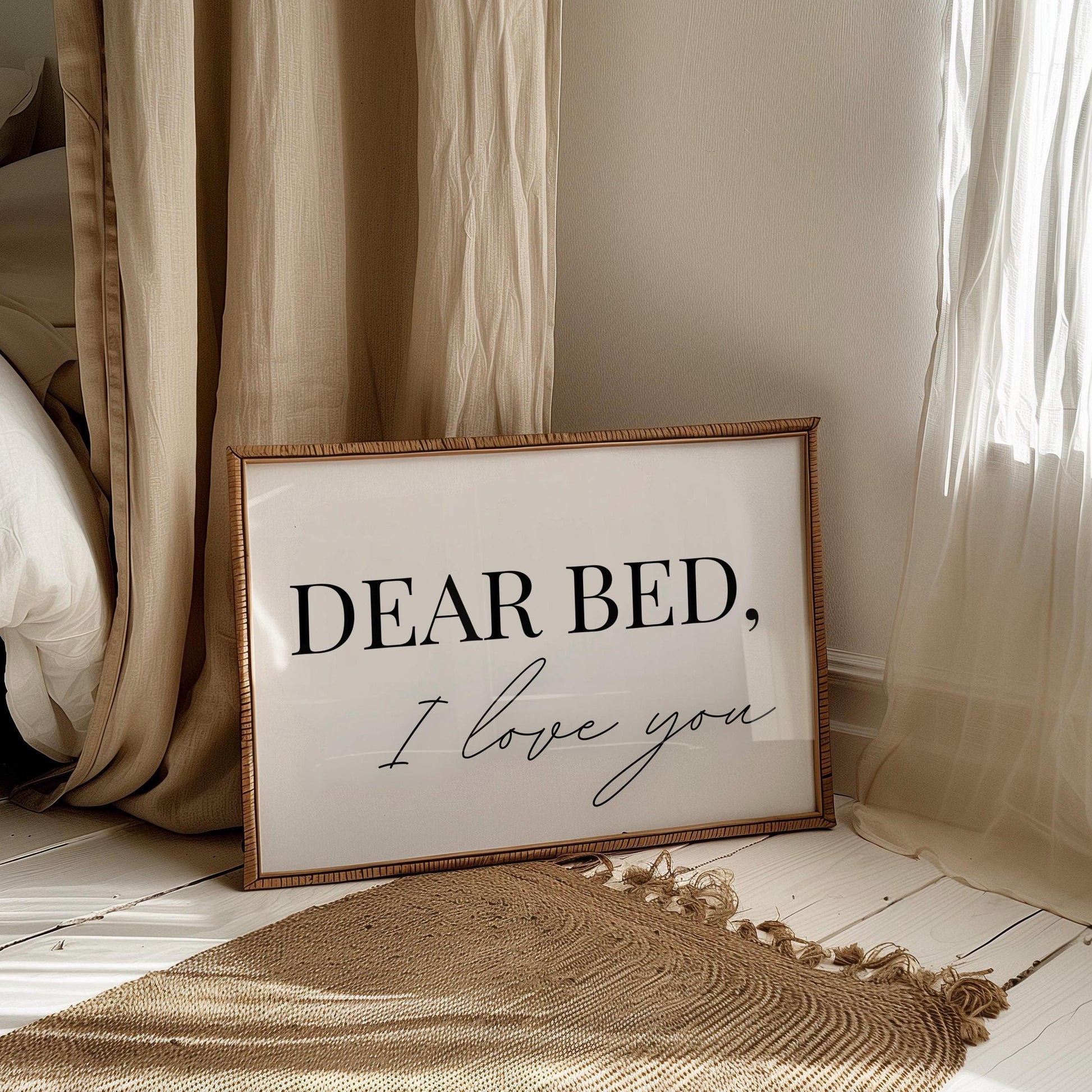 Dear Bed I Love You horizontal Poster, Funny Bedroom Wall Art, Cozy Sleep Decor, Minimalist Black and White Wall Print,Sleep Lovers Wall Art