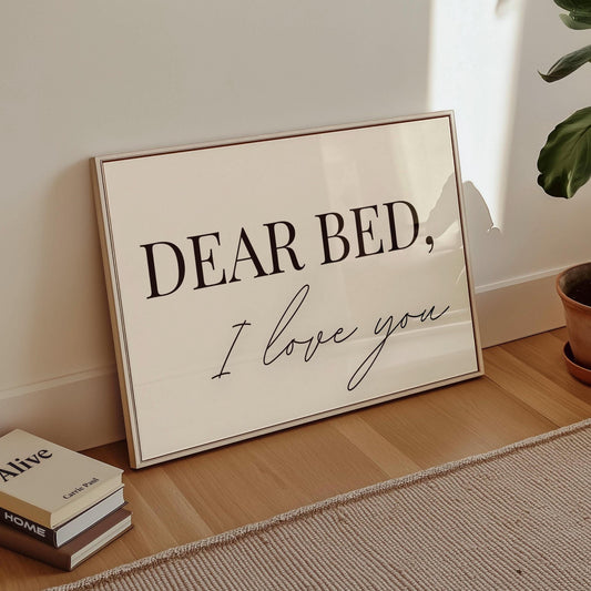 Dear Bed I Love You horizontal Poster, Funny Bedroom Wall Art, Cozy Sleep Decor, Minimalist Black and White Wall Print,Sleep Lovers Wall Art