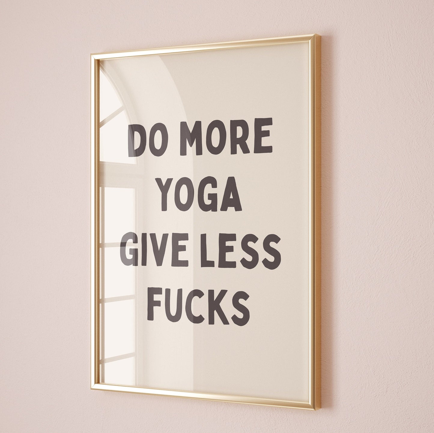 Do More Yoga Give Less Fucks, Unframed Card Art Print, Funny Wall Decor, Cream and Black