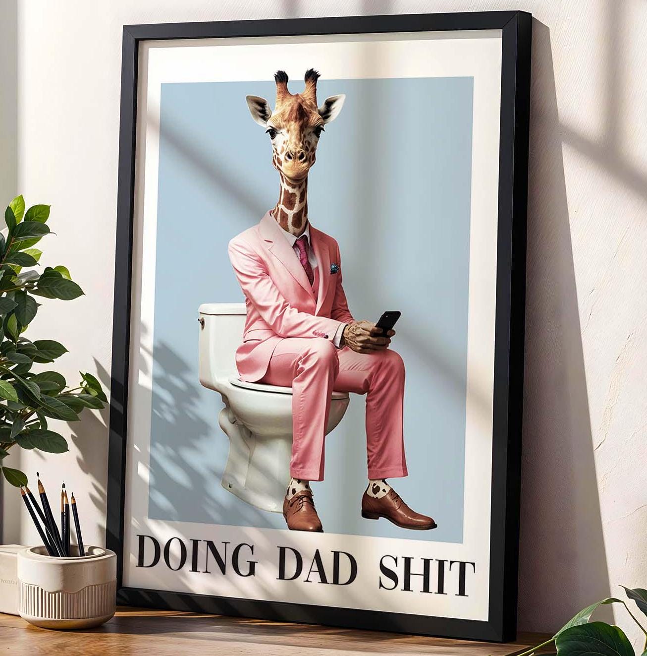 Doing Dad Shit Funny Giraffe Bathroom Print