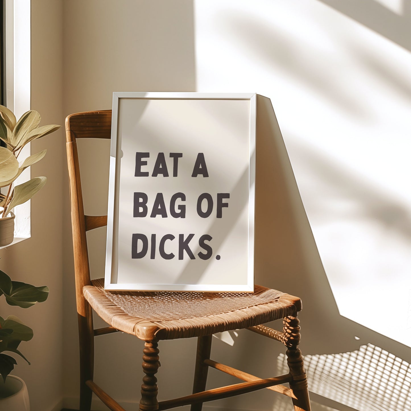 Eat A Bag Of Dicks, Unframed Card Art Print, Funny Wall Art, Sweary Rude, Quote, Cream and Black Print