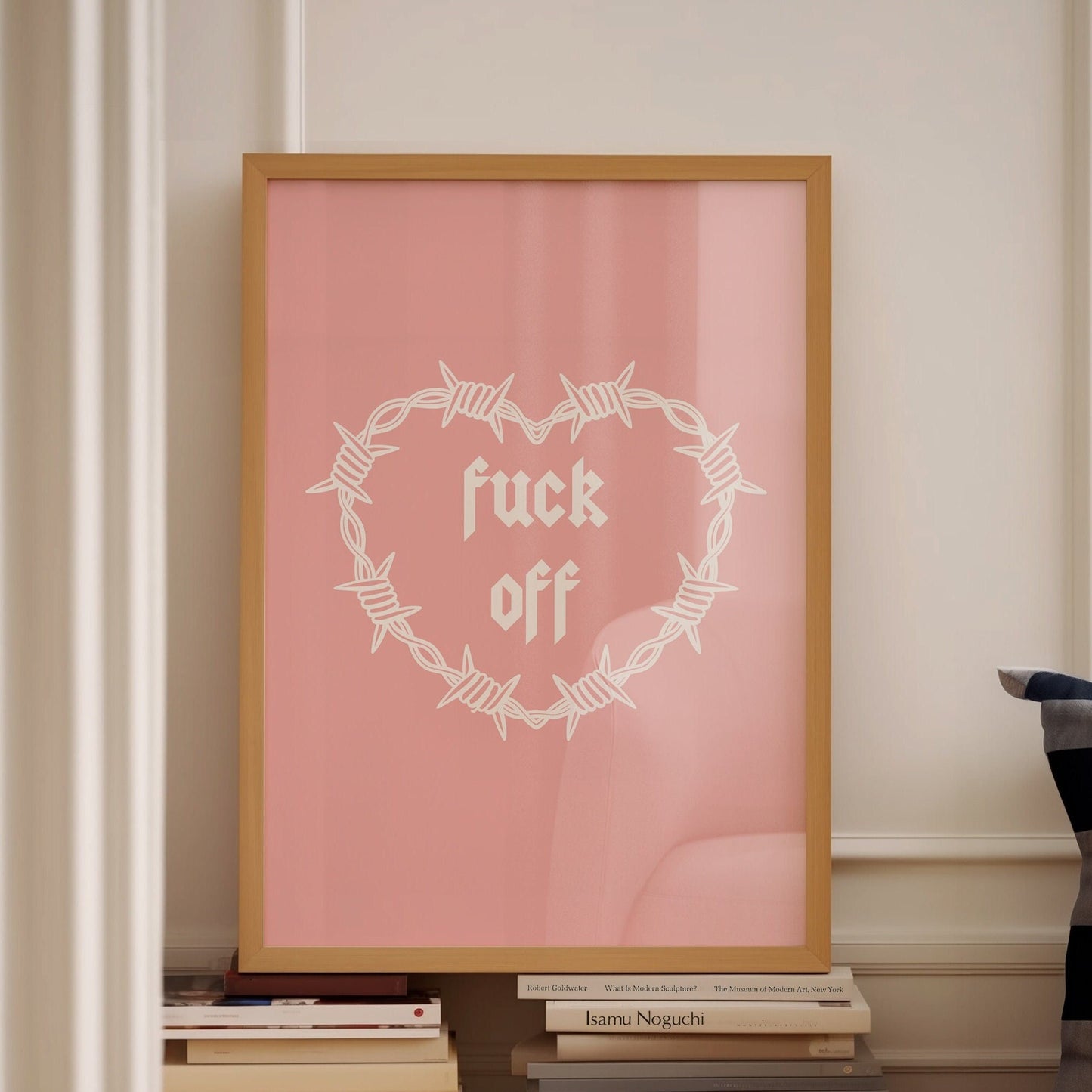 Fuck Off, Barbed Wire Heart Wall Print, Unframed Card Heart Print, Cool Pink Wall Art, Sweary Home Decor
