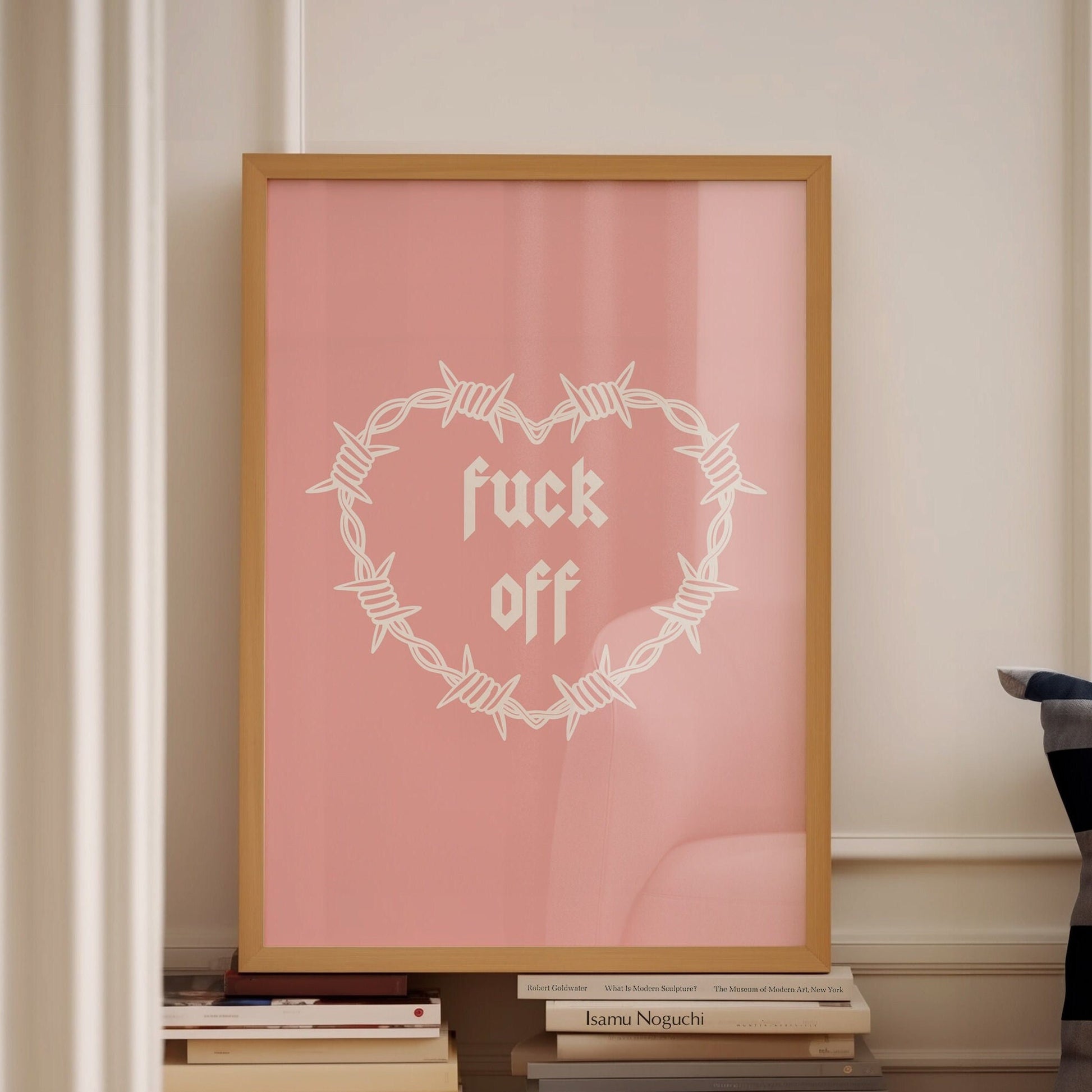 Fuck Off, Barbed Wire Heart Wall Print, Unframed Card Heart Print, Cool Pink Wall Art, Sweary Home Decor