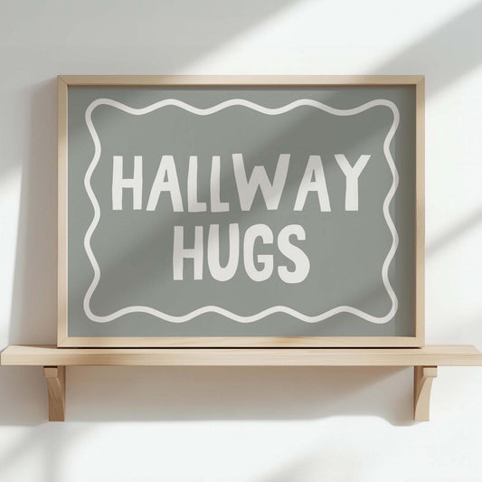 Hallway Hugs Art Print Grey and White
