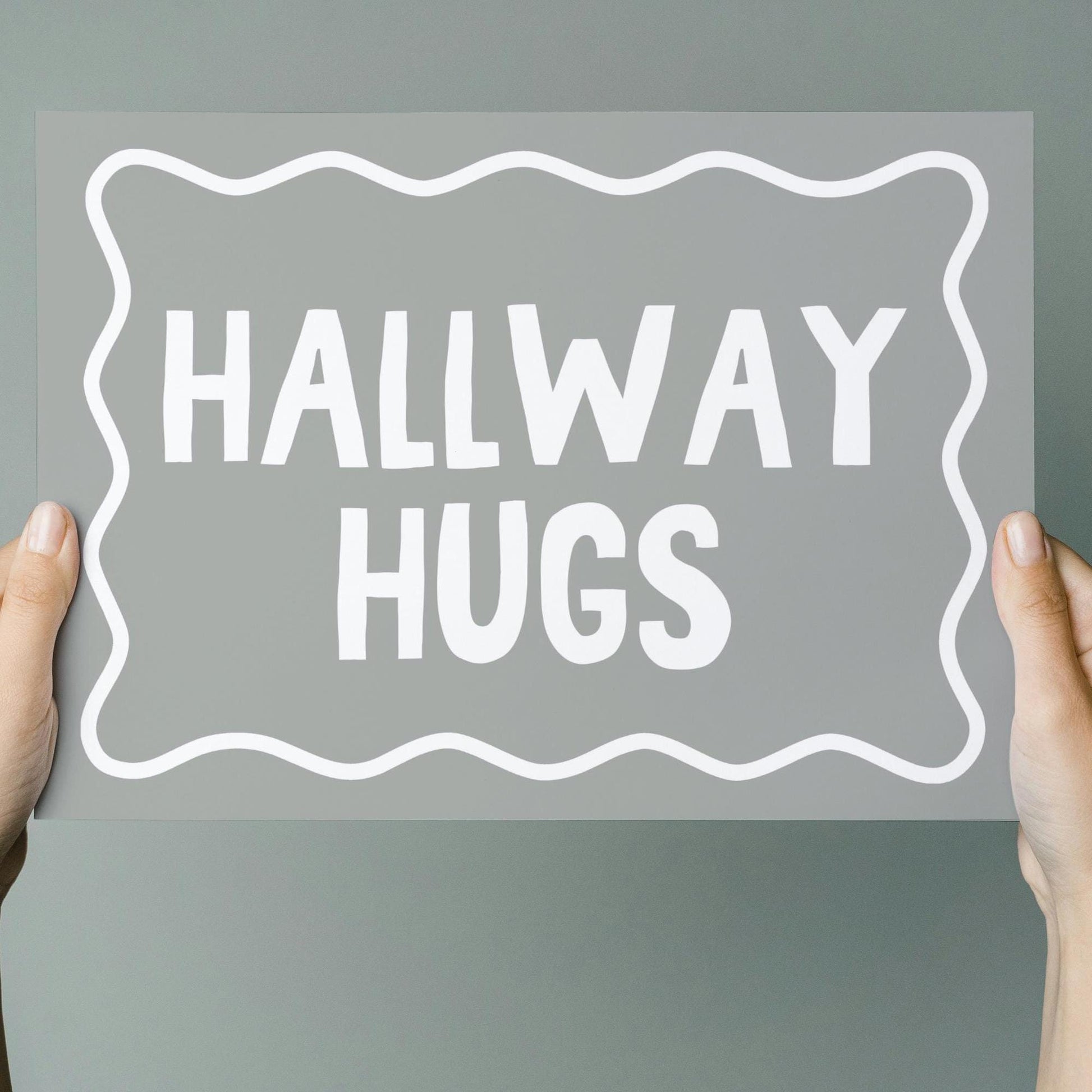 Hallway Hugs Art Print Grey and White