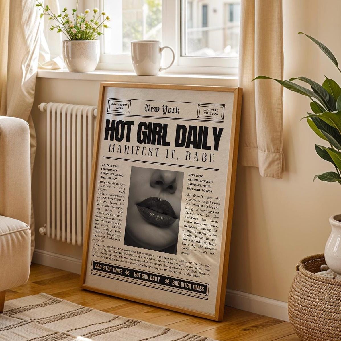 Hot Girl Daily, Trendy Newspaper Print, New York Fashion News Paper Prints, Bad Bitch Times Fabulous Chic art, Girls Bedroom Wall Art