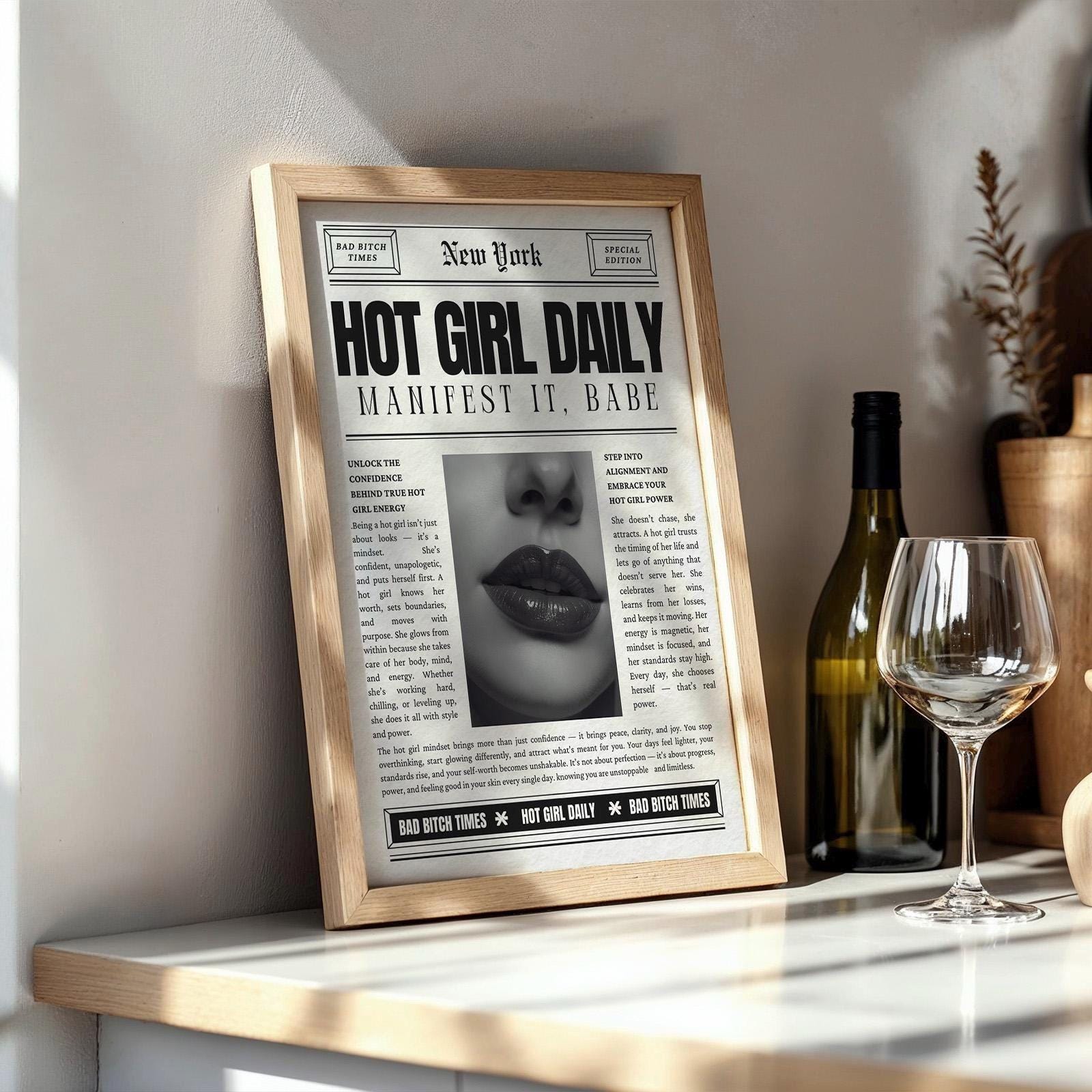 Hot Girl Daily, Trendy Newspaper Print, New York Fashion News Paper Prints, Bad Bitch Times Fabulous Chic art, Girls Bedroom Wall Art
