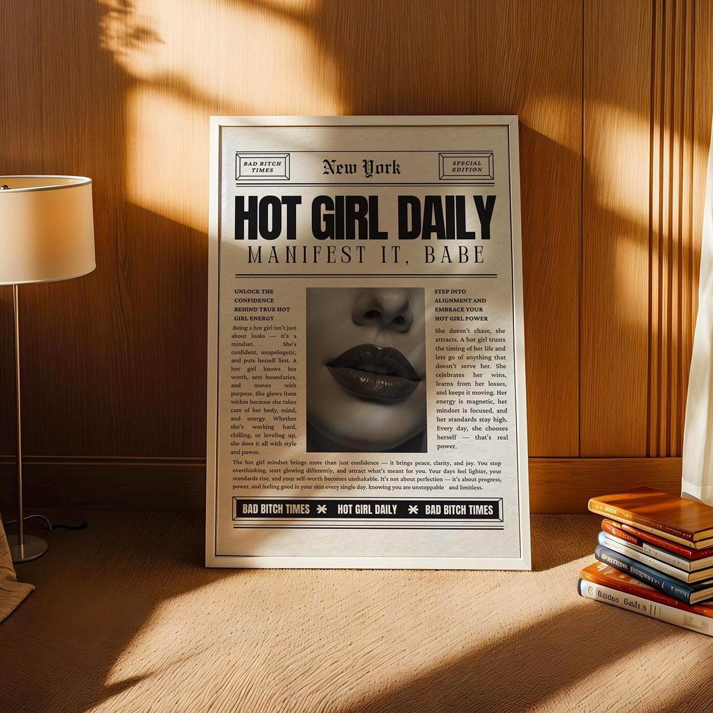 Hot Girl Daily, Trendy Newspaper Print, New York Fashion News Paper Prints, Bad Bitch Times Fabulous Chic art, Girls Bedroom Wall Art
