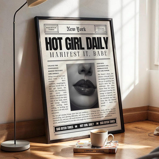 Hot Girl Daily, Trendy Newspaper Print, New York Fashion News Paper Prints, Bad Bitch Times Fabulous Chic art, Girls Bedroom Wall Art
