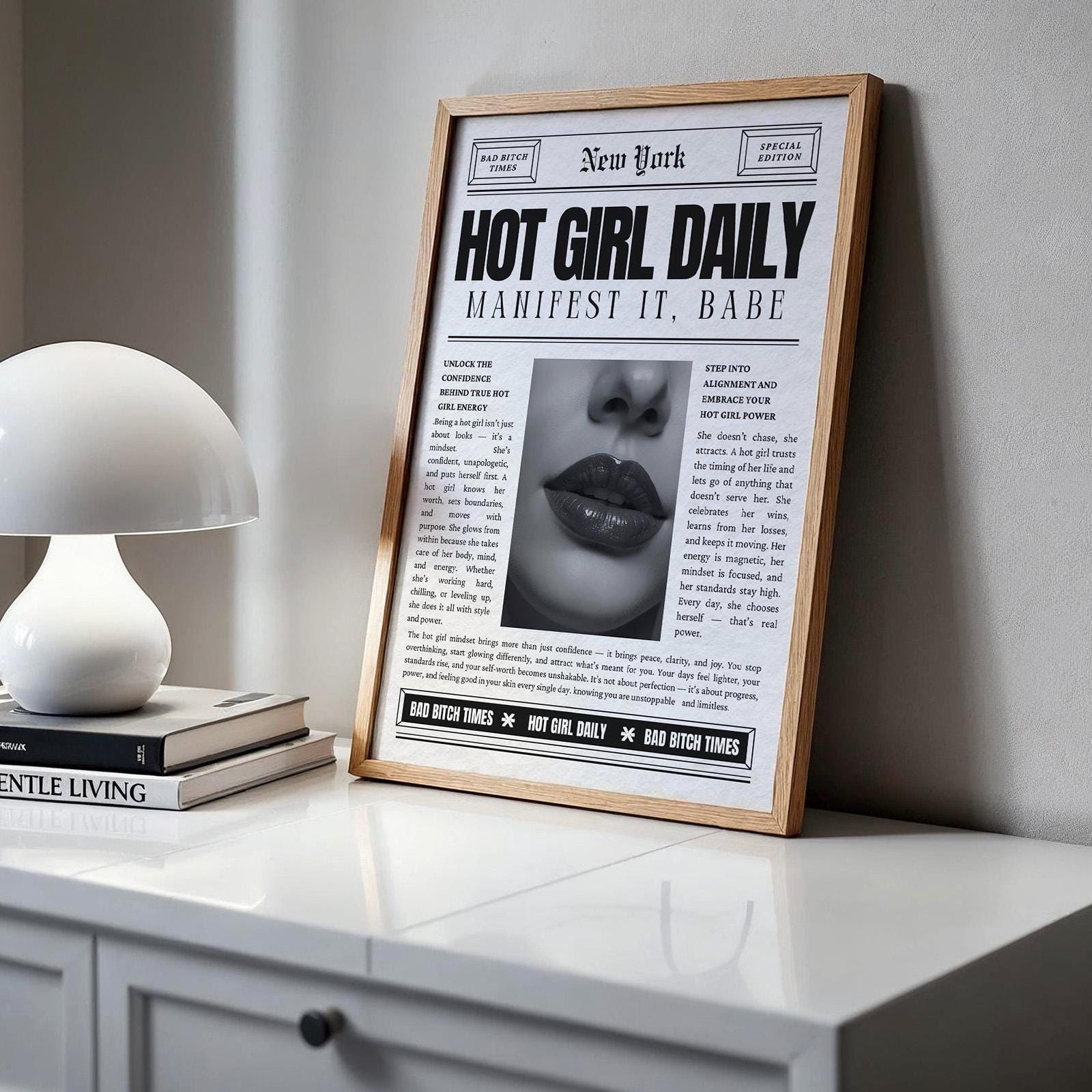Hot Girl Daily, Trendy Newspaper Print, New York Fashion News Paper Prints, Bad Bitch Times Fabulous Chic art, Girls Bedroom Wall Art