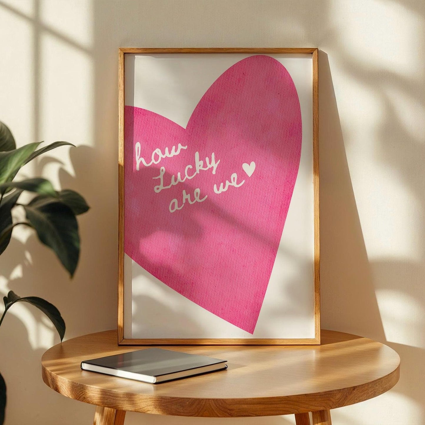 How Lucky Are We Wall Print, Pink Heart Retro Trendy Red Wall Art, Girly Wall Print, Coquette Wall Print Bedroom Wall Art Quote