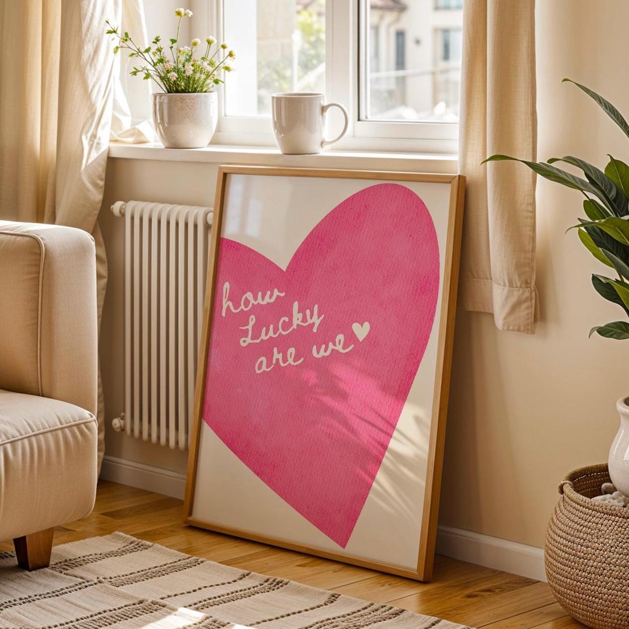 How Lucky Are We Wall Print, Pink Heart Retro Trendy Red Wall Art, Girly Wall Print, Coquette Wall Print Bedroom Wall Art Quote