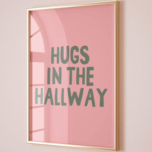 Hugs In The Hallway Art Print Pink and Green