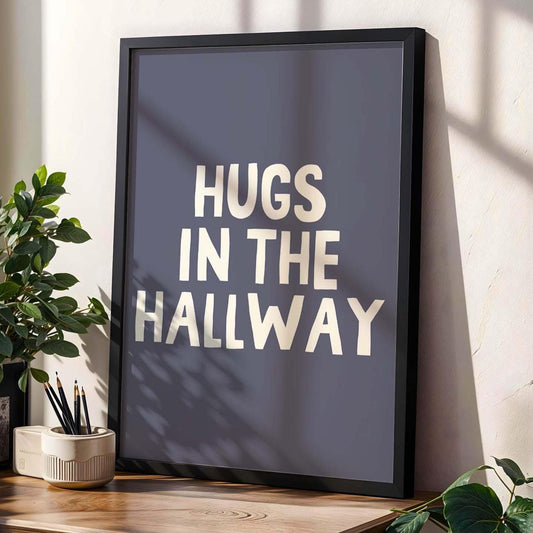 Hugs In The Hallway Wall Art Blue Print