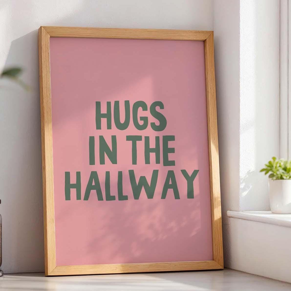 Hugs In The Hallway Art Print Pink and Green