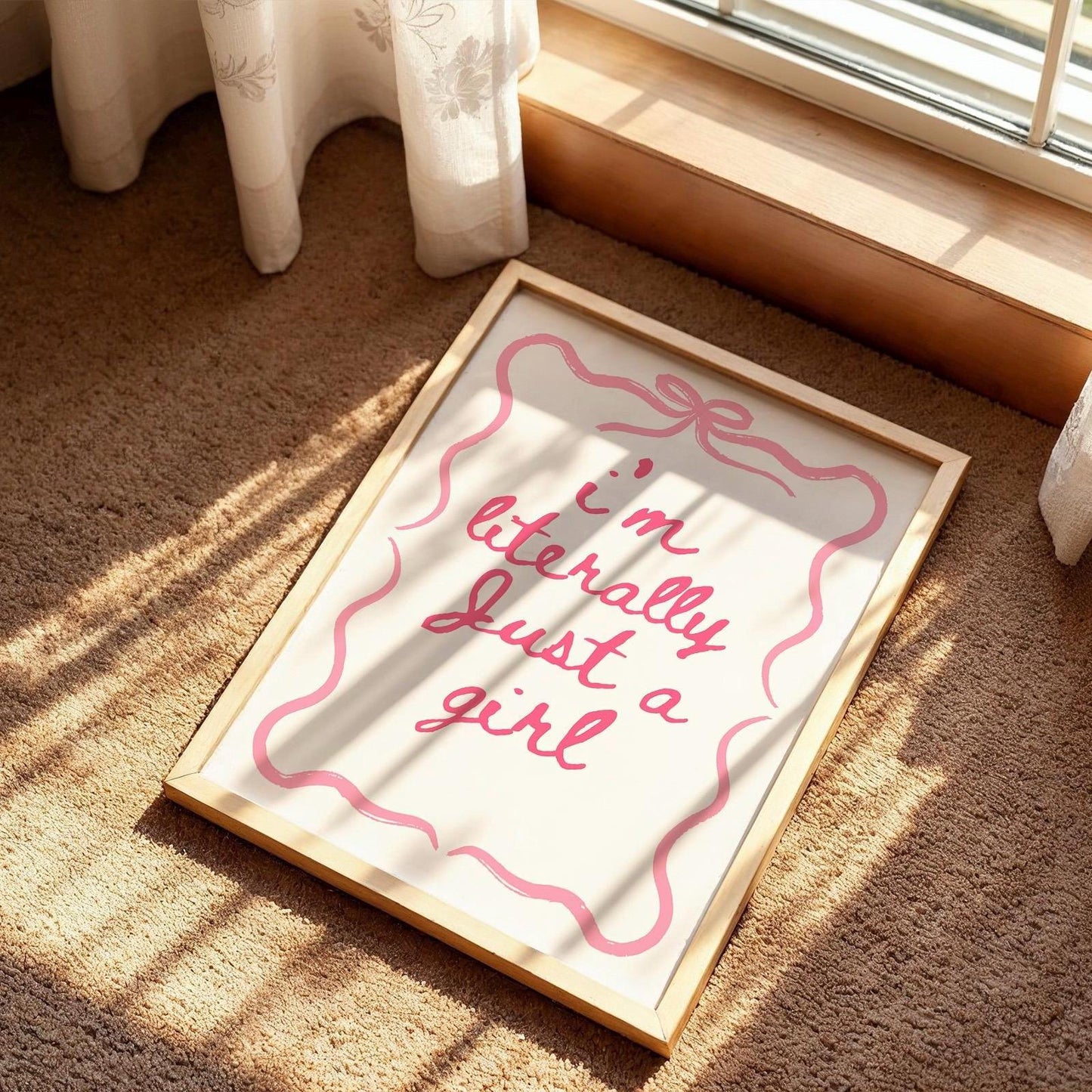 I’m literally just a girl wall print, coquette print, girly wall art, pink wall decor, aesthetic bows, girly trendy bedroom poster