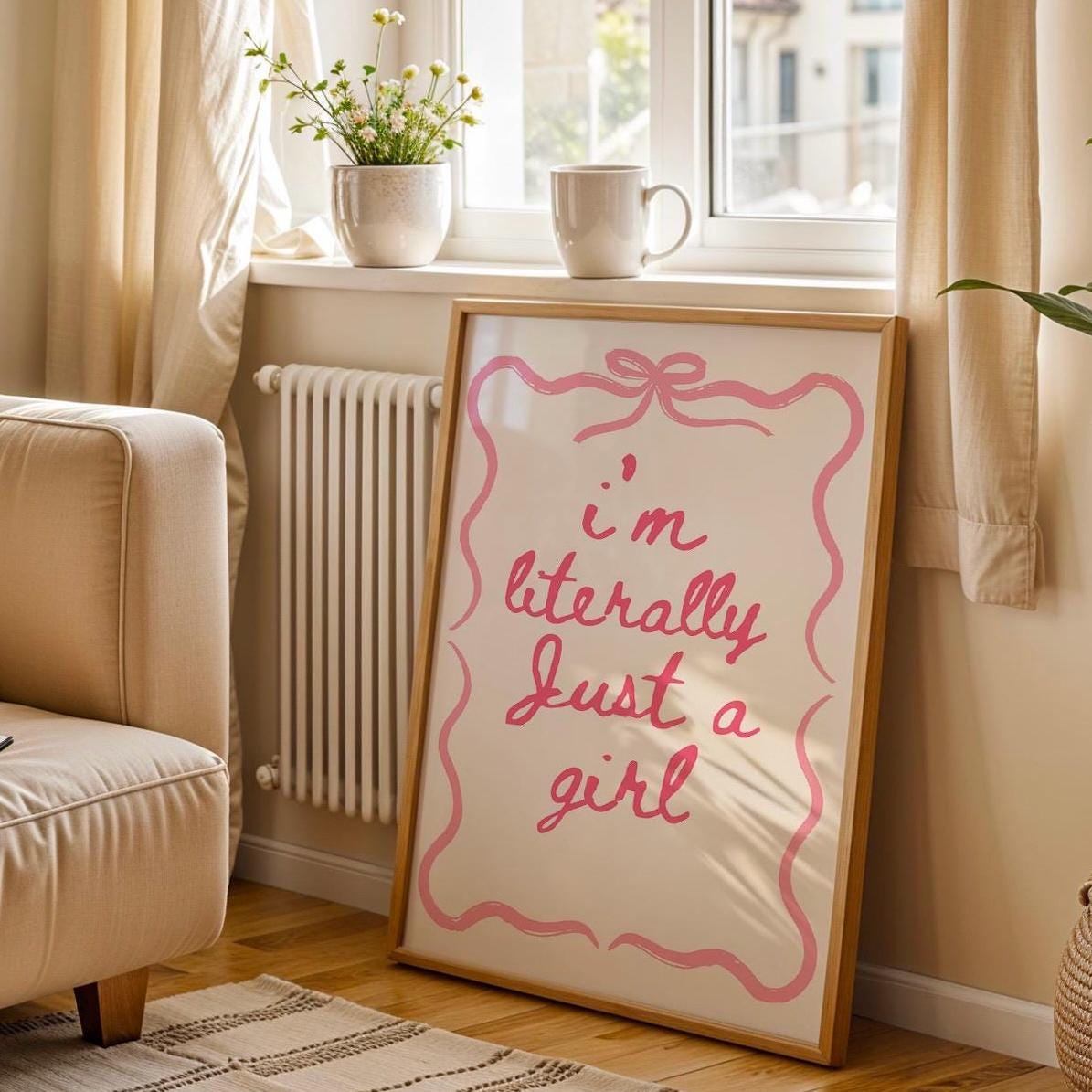 I’m literally just a girl wall print, coquette print, girly wall art, pink wall decor, aesthetic bows, girly trendy bedroom poster