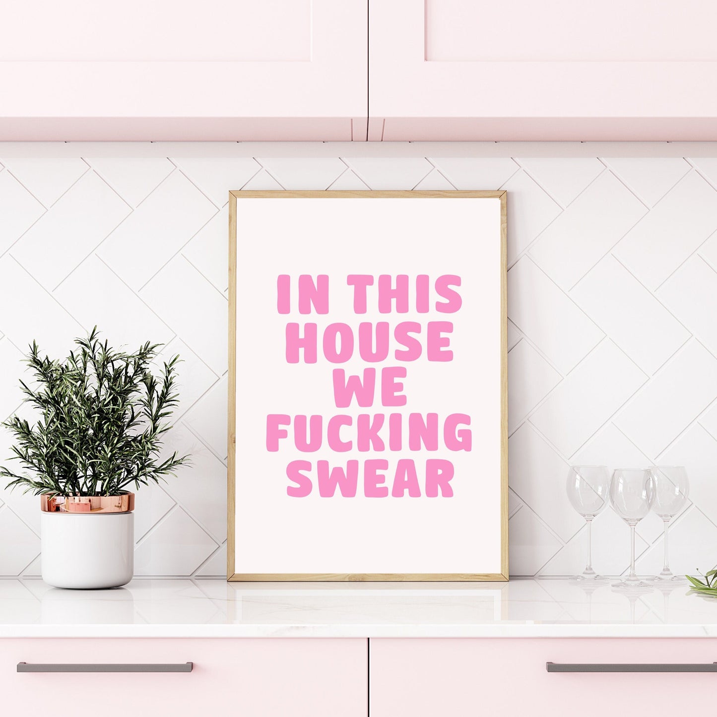 In This House We Fucking Swear Wall Print, A4/A3 Unframed Card Art Print, Pink Aesthetic Wall Decor