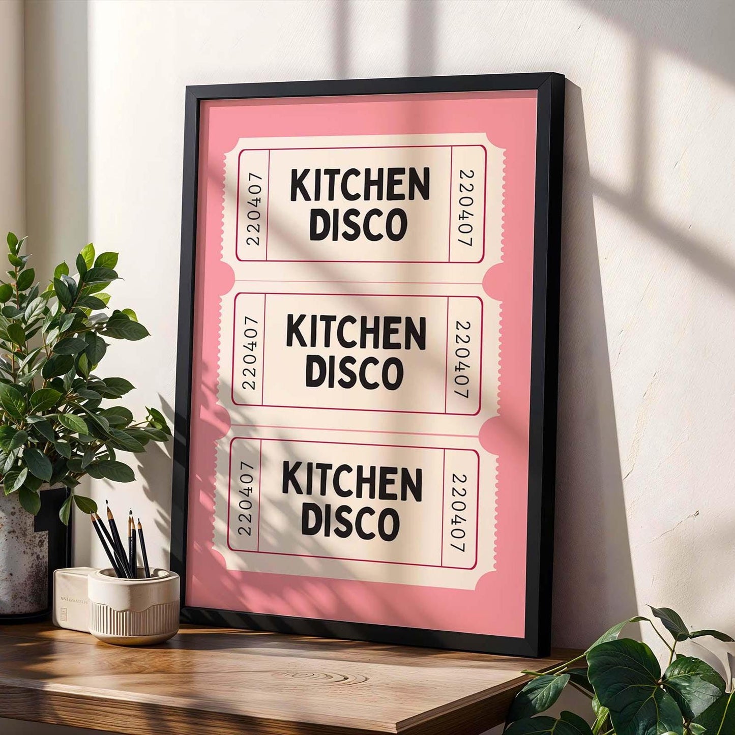 Retro Pink Ticket Kitchen Disco Wall Art Print