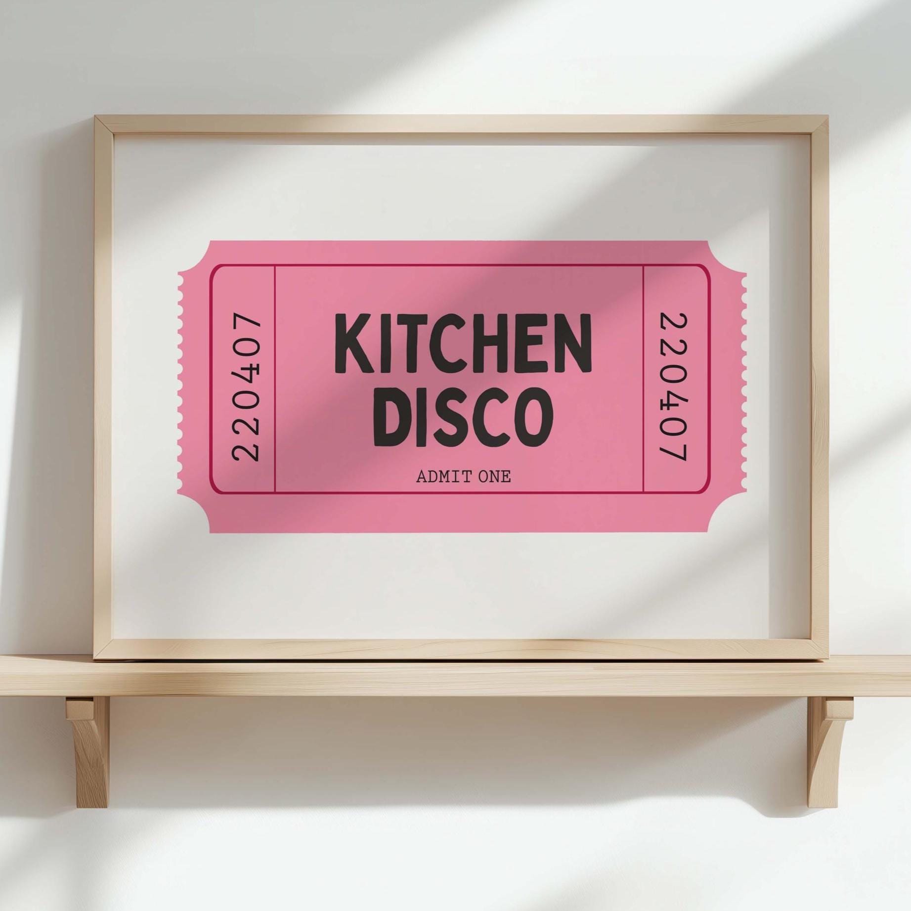 Retro Pink Ticket Kitchen Disco Admit One Wall Art Print