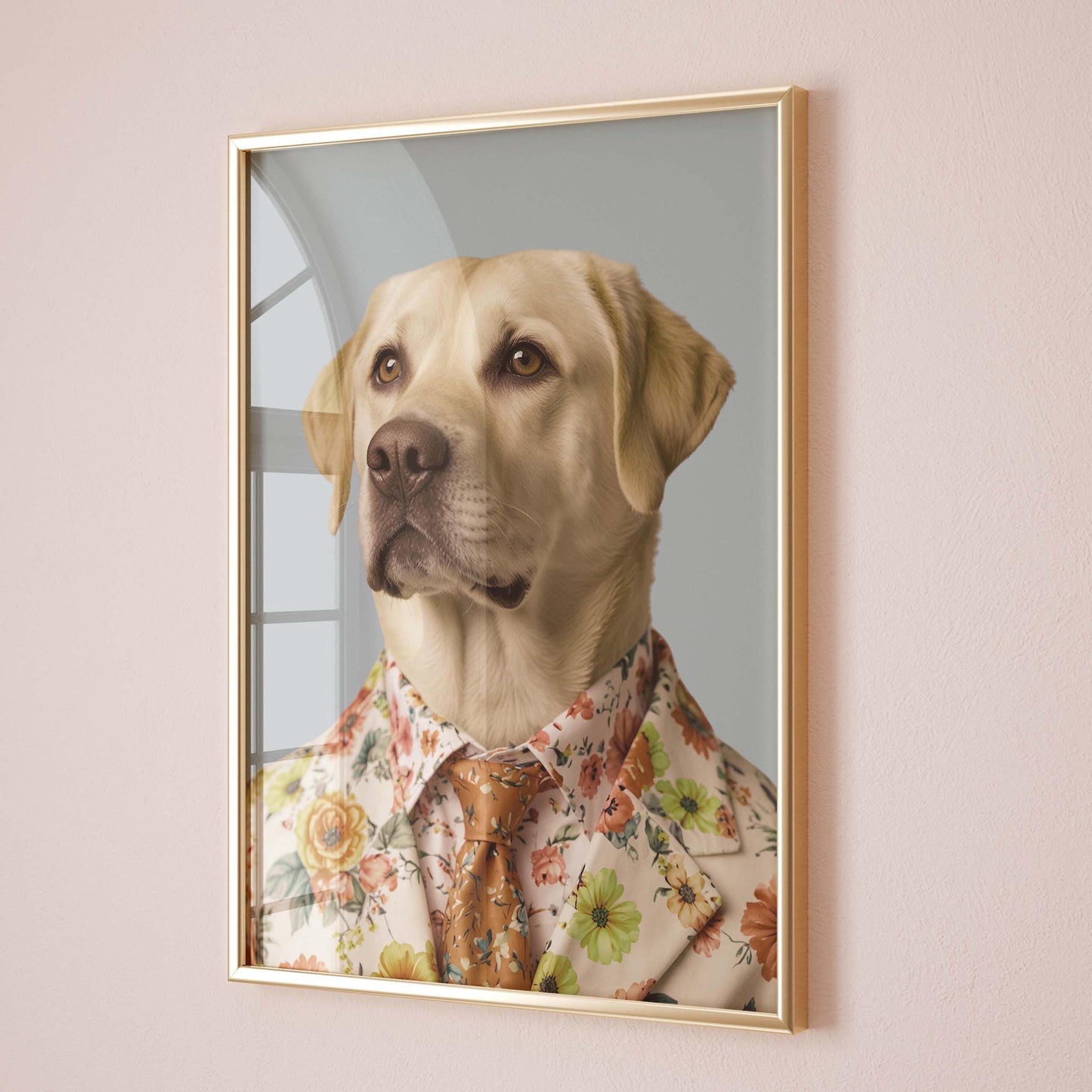 Labrador dog in floral suit and tie wall art print