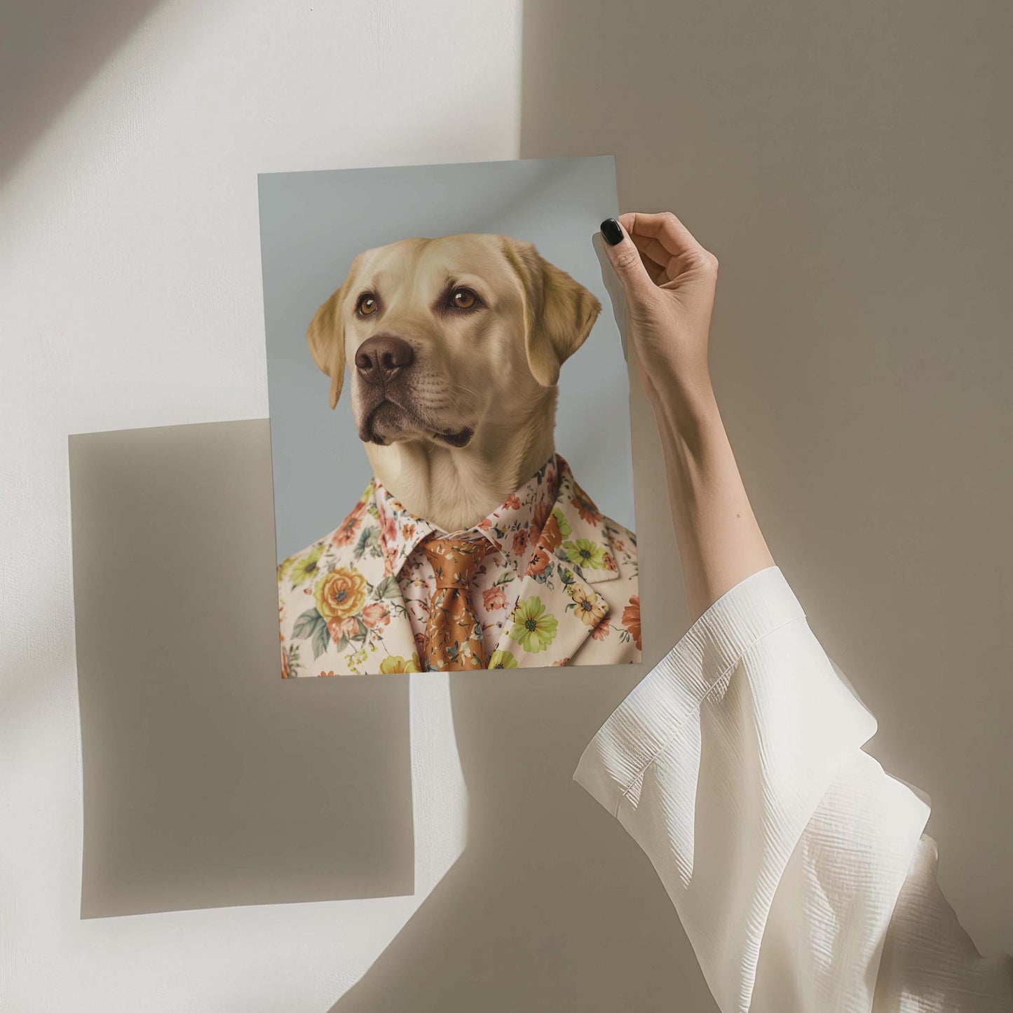 Labrador dog in floral suit and tie wall art print