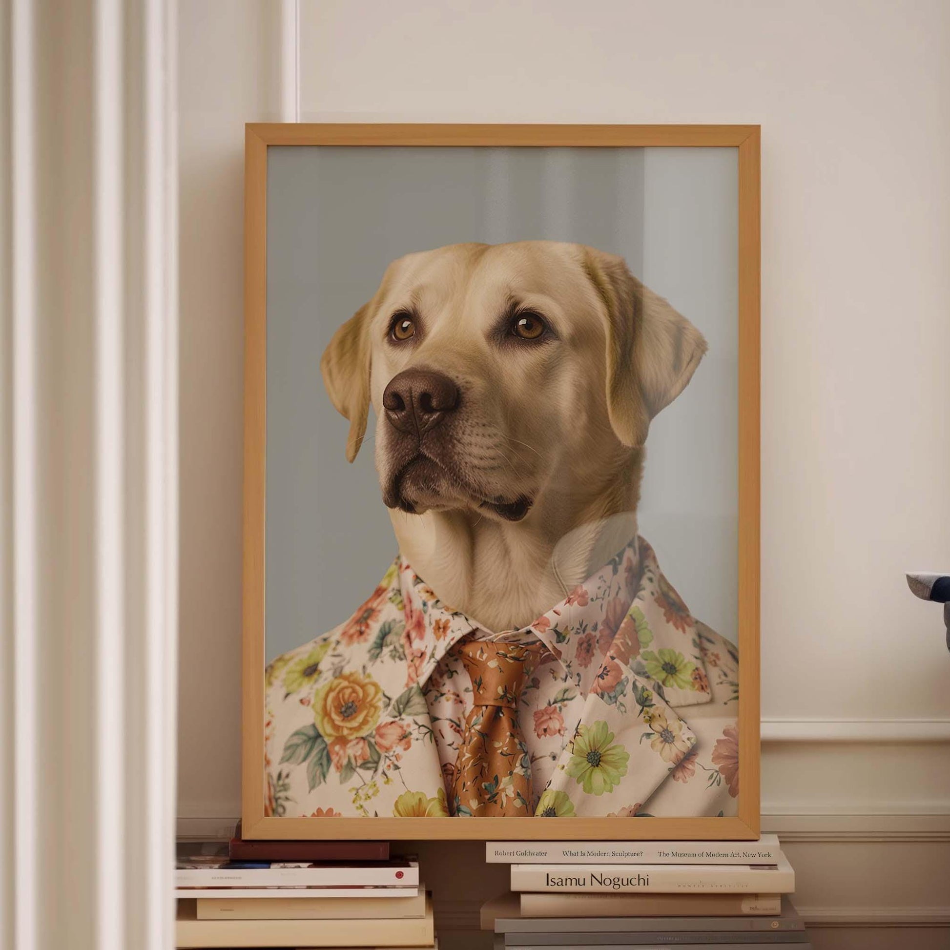 Labrador dog in floral suit and tie wall art print