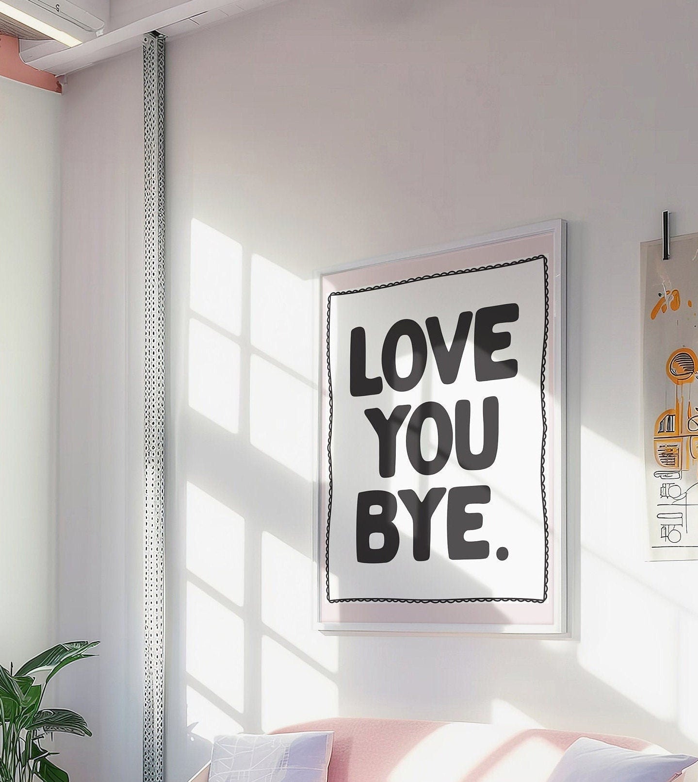 Love You Bye Wall Print, Unframed Card Art Print, Quote Wall Decor, Hallway Print