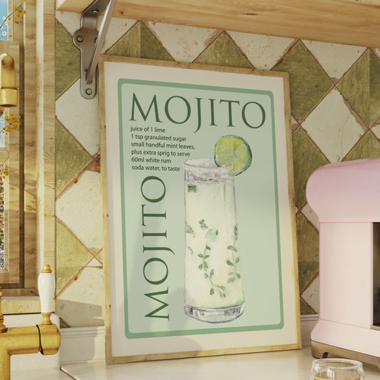 Mojito Cocktail Recipe Wall Print