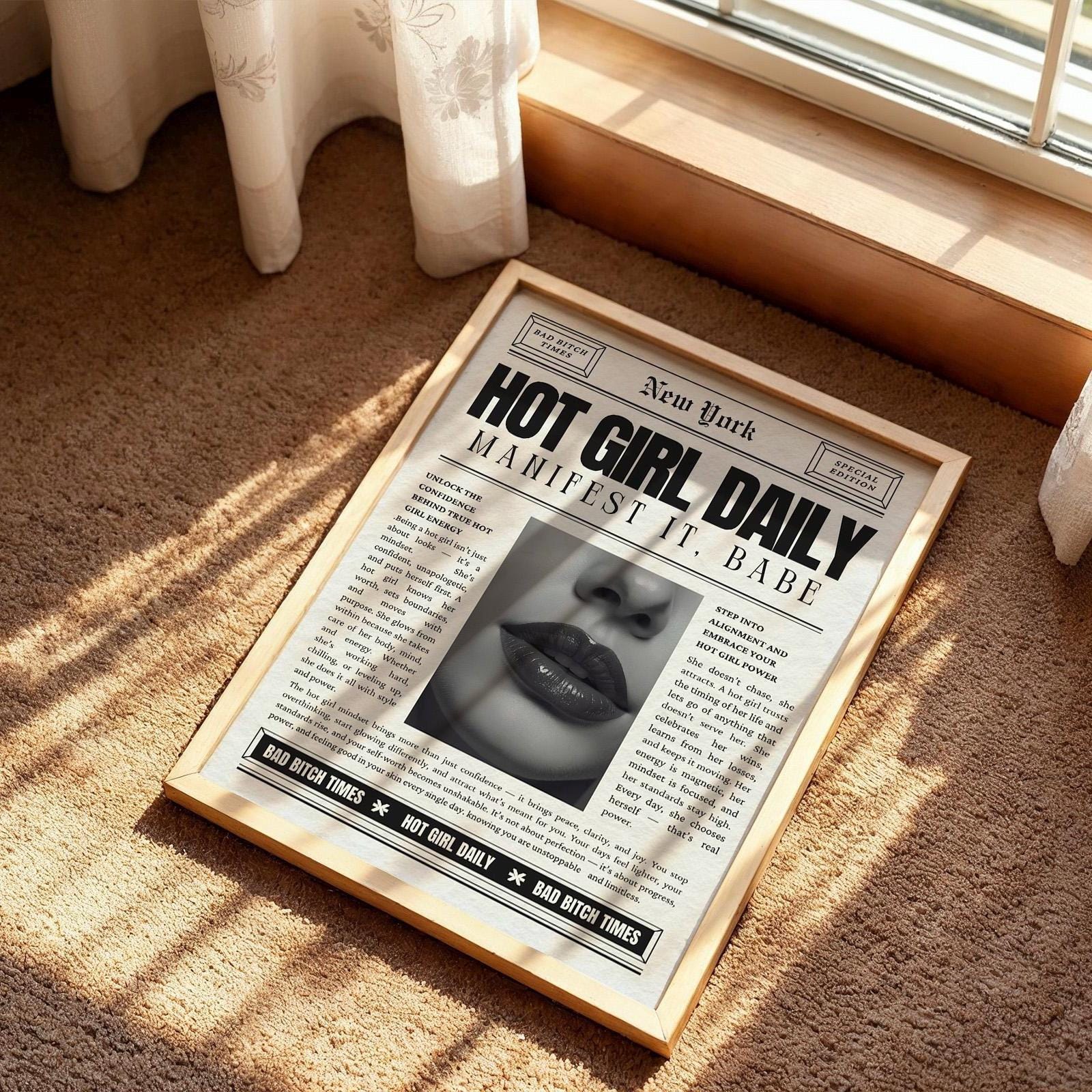 Hot Girl Daily, Trendy Newspaper Print, New York Fashion News Paper Prints, Bad Bitch Times Fabulous Chic art, Girls Bedroom Wall Art