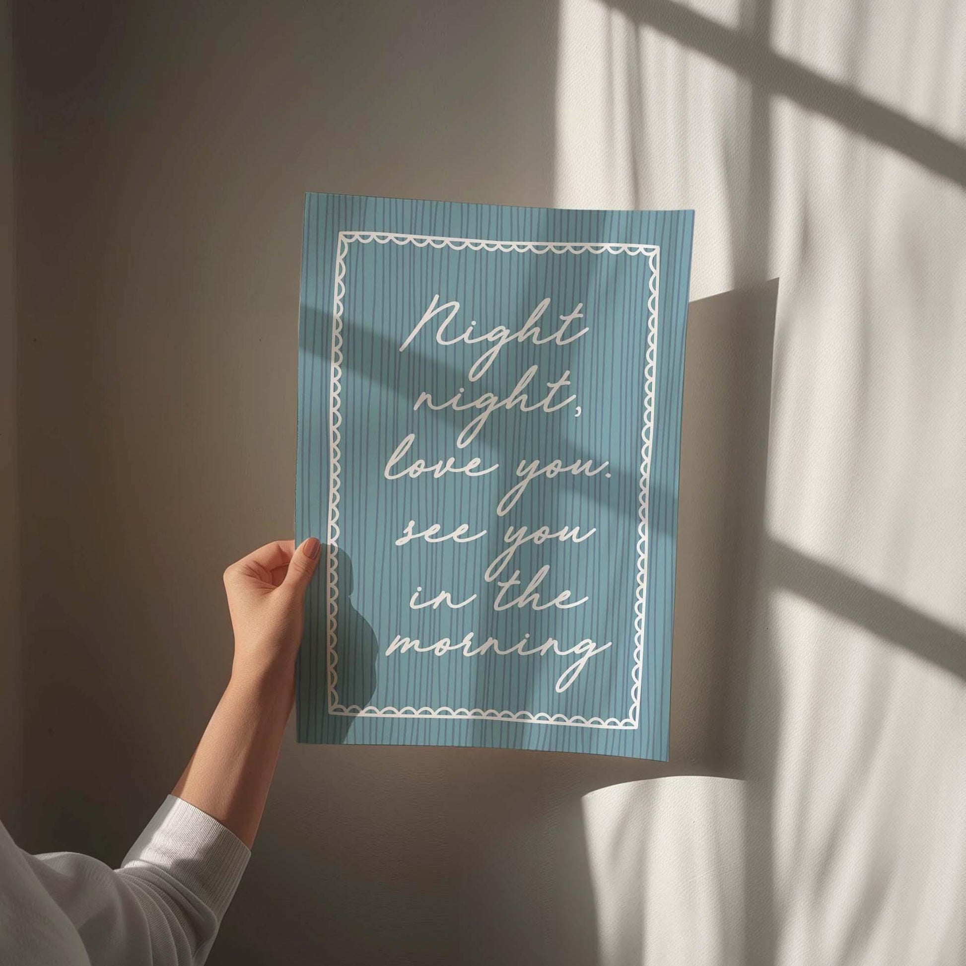 Night Night Love You See You In The Morning Wall Art Print Blue Stripey Bedroom Decor
