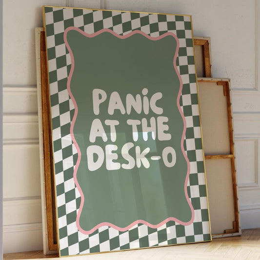 Panic At The Desk O Art Print Funny Office Poster Work From Home Wall Art Funky Green and Pink Decor