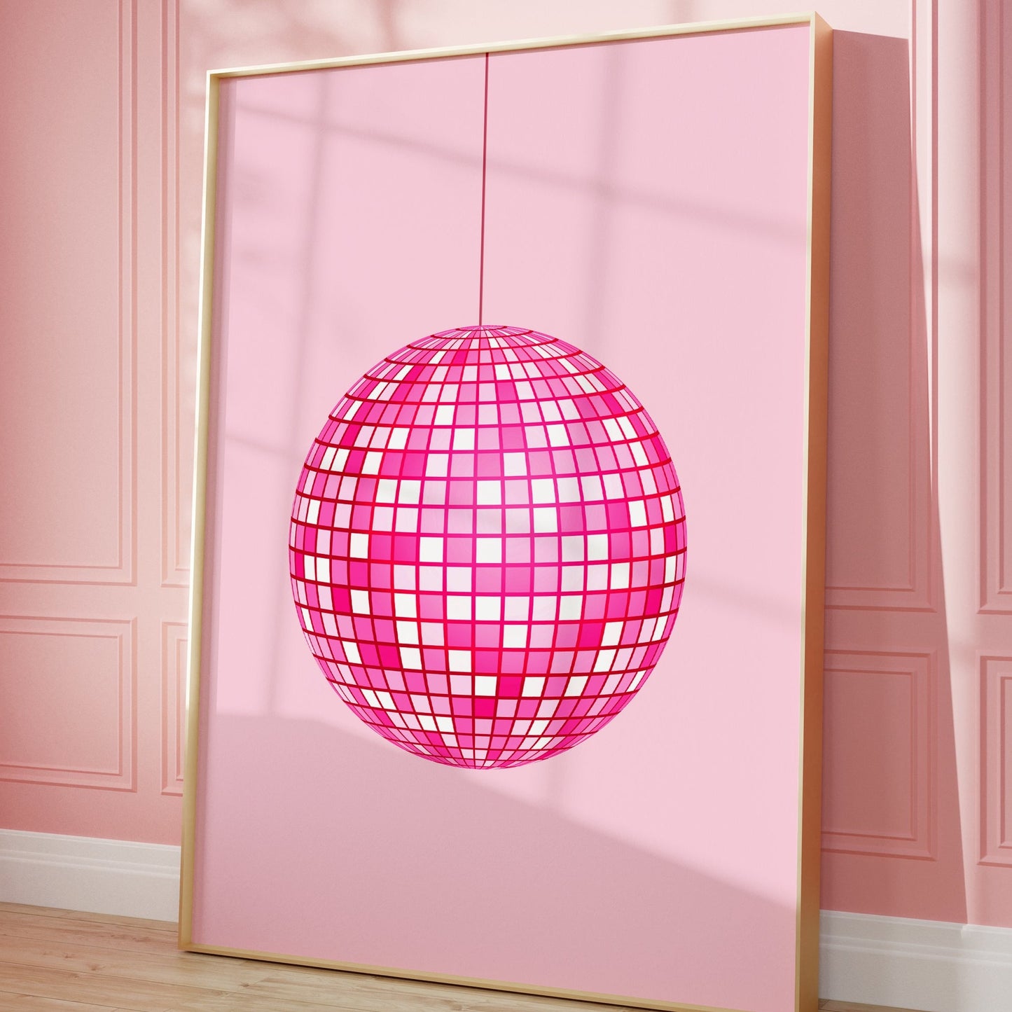 Pink disco ball wall art print