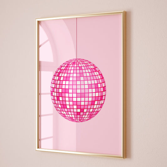 Pink disco ball wall art print