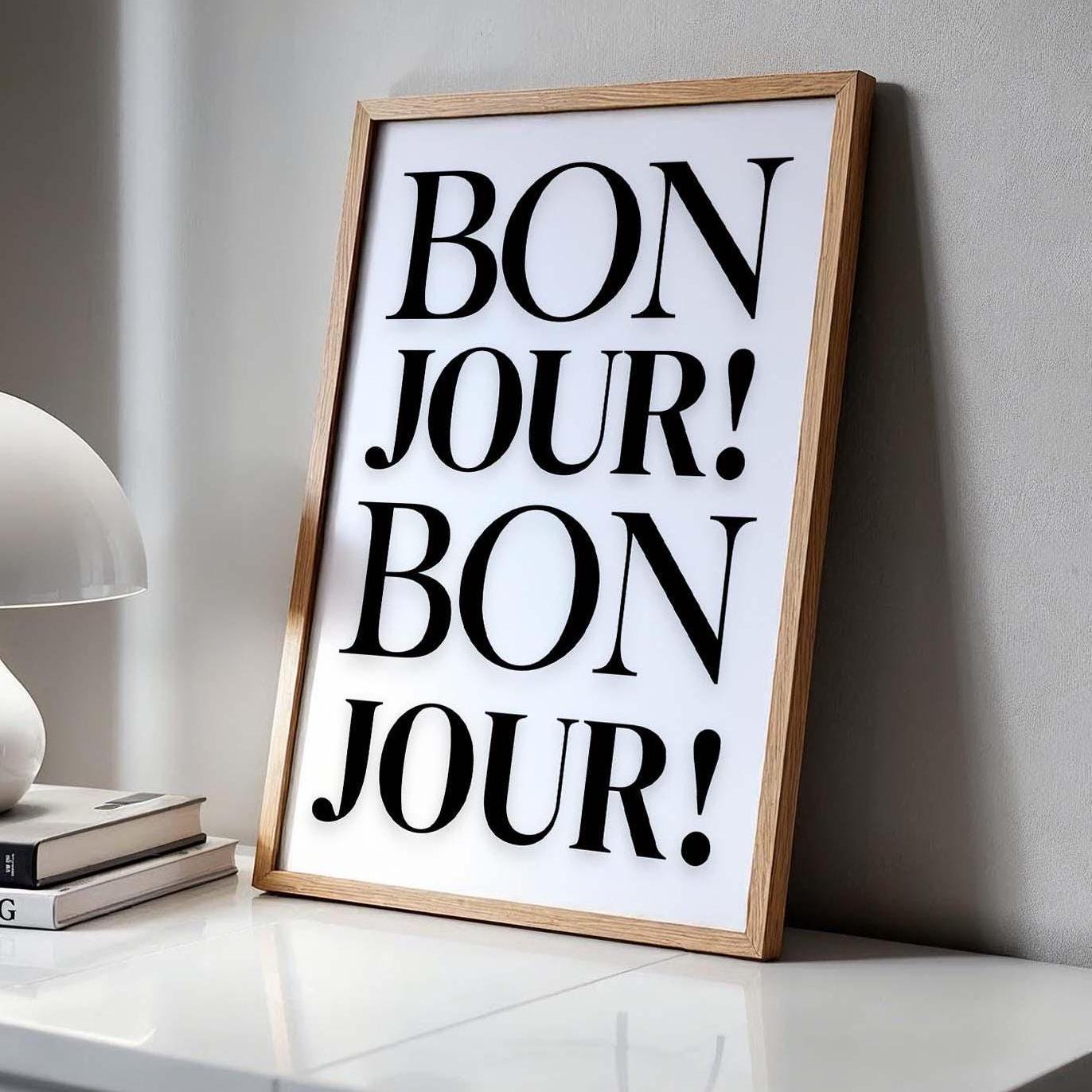Set of 3 Paris Eiffel Tower France Bonjour  Wall Prints