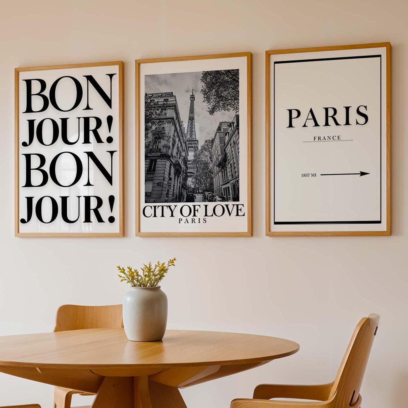 Set of 3 Paris Prints Eiffel Tower Wall Art