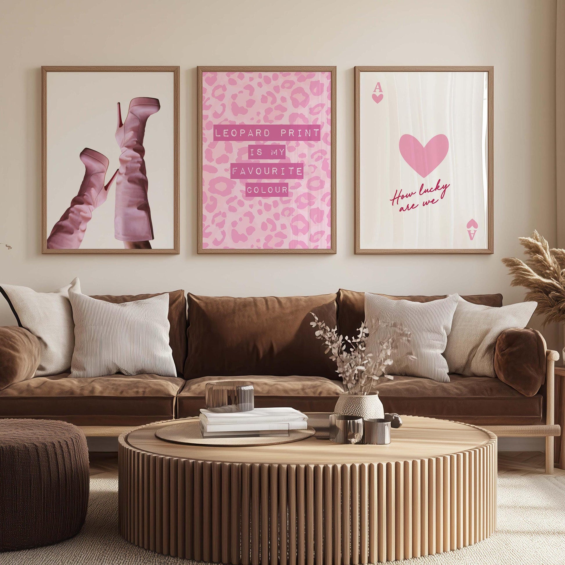 Set of 3 Prints Pink Leopard Print Lucky Ace of Hearts Playing Card Pink Stiletto Heels
