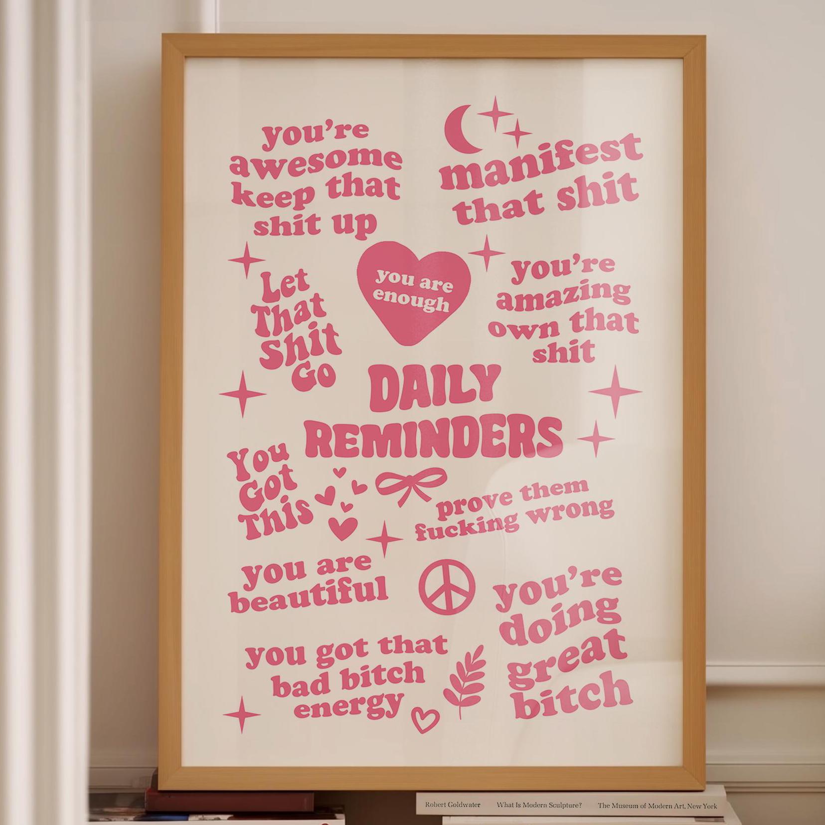 Daily Affirmation Reminder Pink Wall Art
