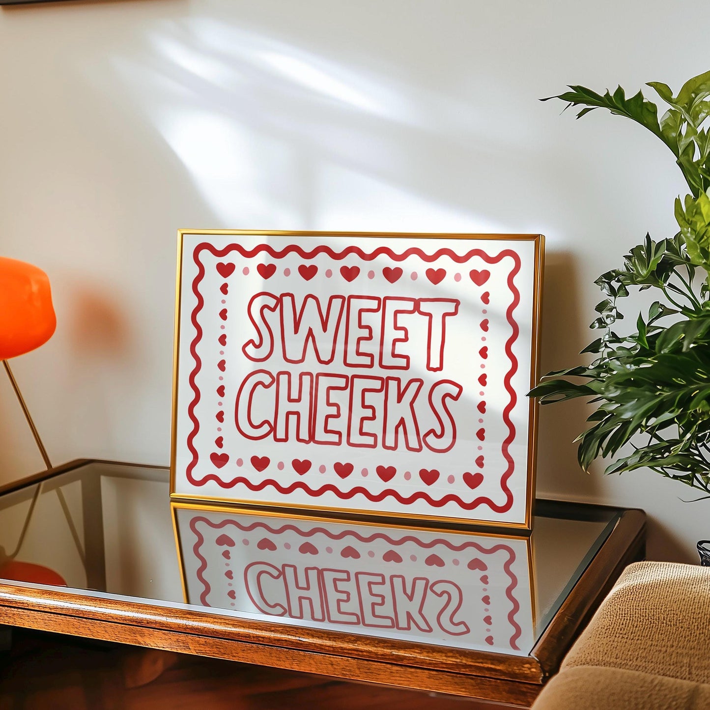 Sweet Cheeks Horizontal Wall Art Print, Girly Red Aesthetic Poster, Cute Funny Quote Print, Trending Bedroom Decor, Playful Sassy Wall Art