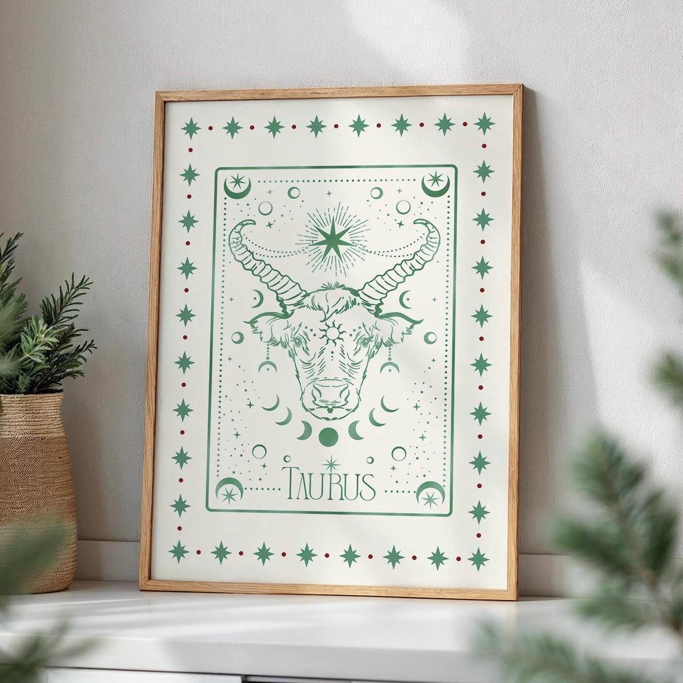Taurus Zodiac Aesthetic Wall Art, Trendy Zodiac Print, Astrology Decor, Celestial Star Sign Poster, Spiritual Poster, Taurus Gift for Her