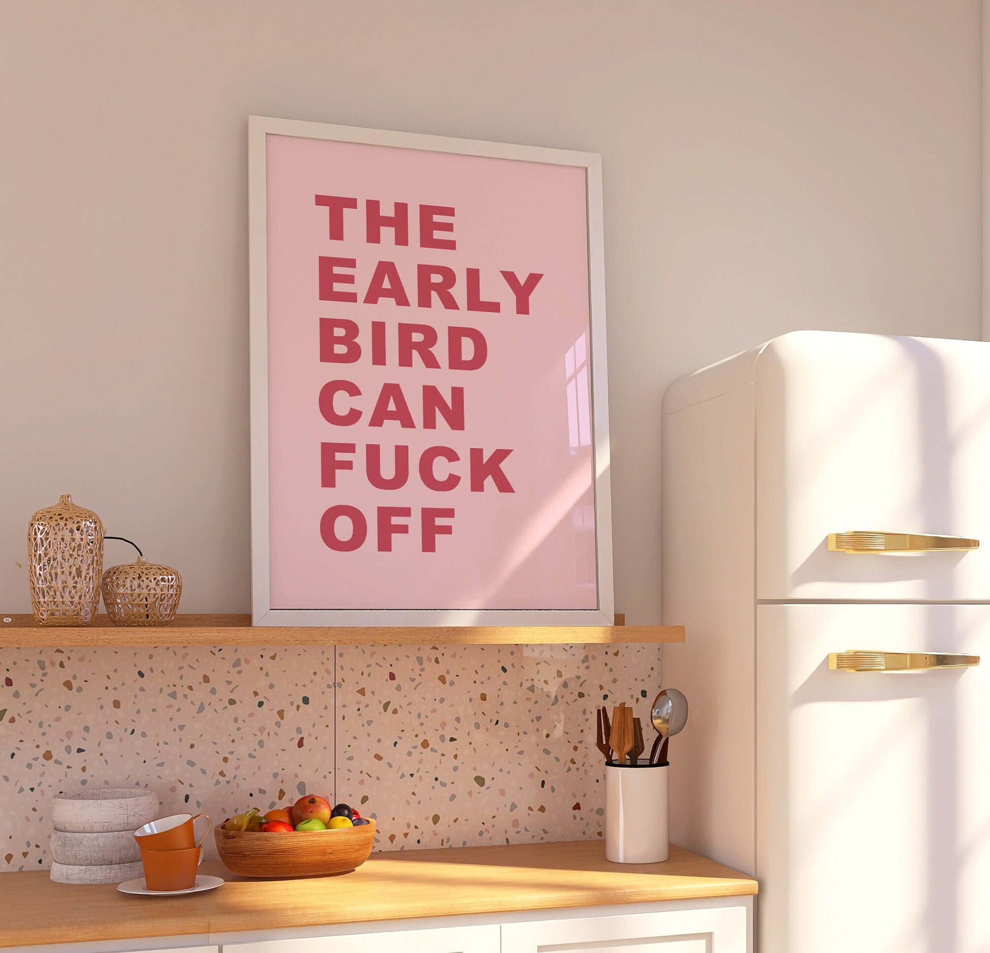 The Early Bird Can Fuck Off Wall Print, Unframed Card Art Print, Funny Wall Decor