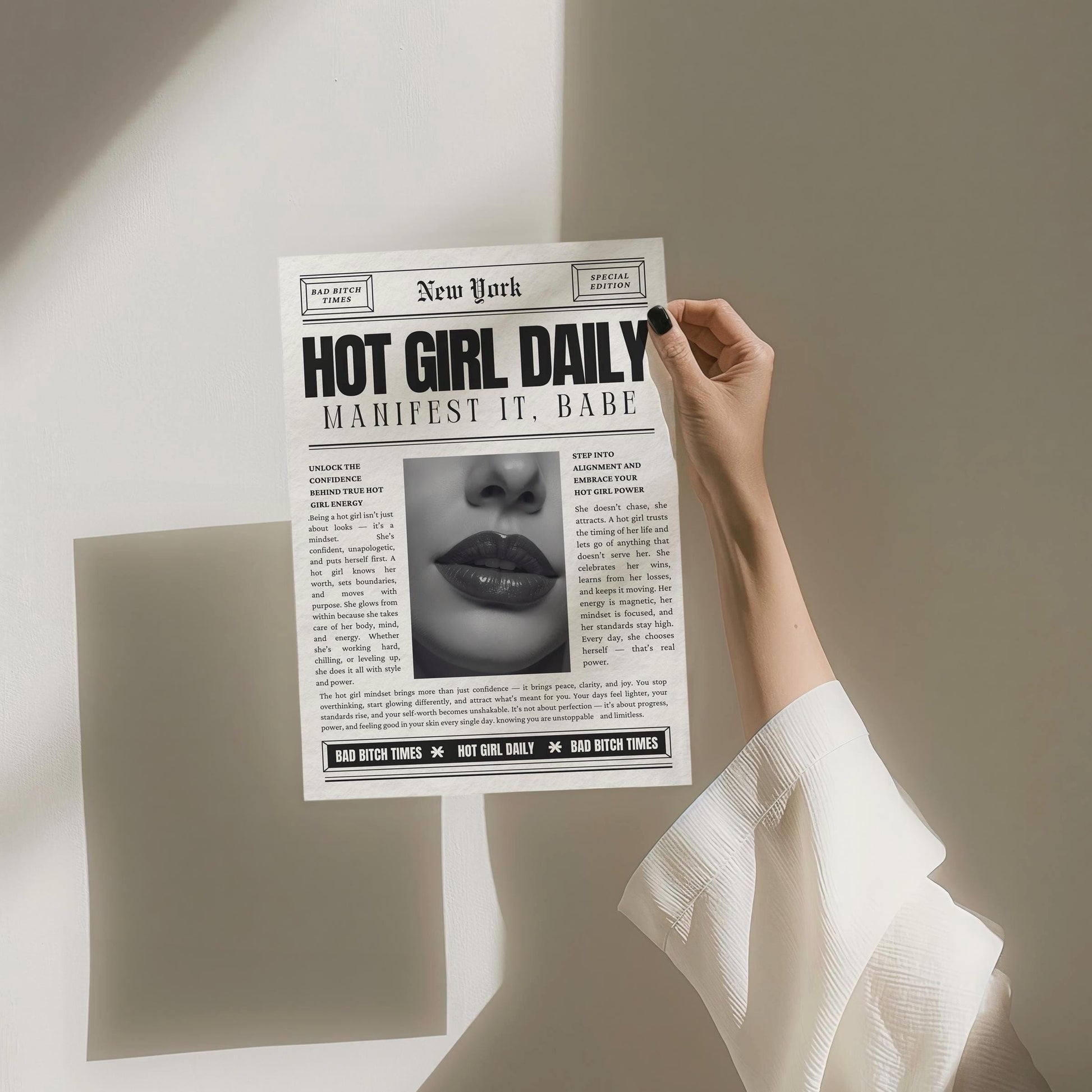 Hot Girl Daily, Trendy Newspaper Print, New York Fashion News Paper Prints, Bad Bitch Times Fabulous Chic art, Girls Bedroom Wall Art